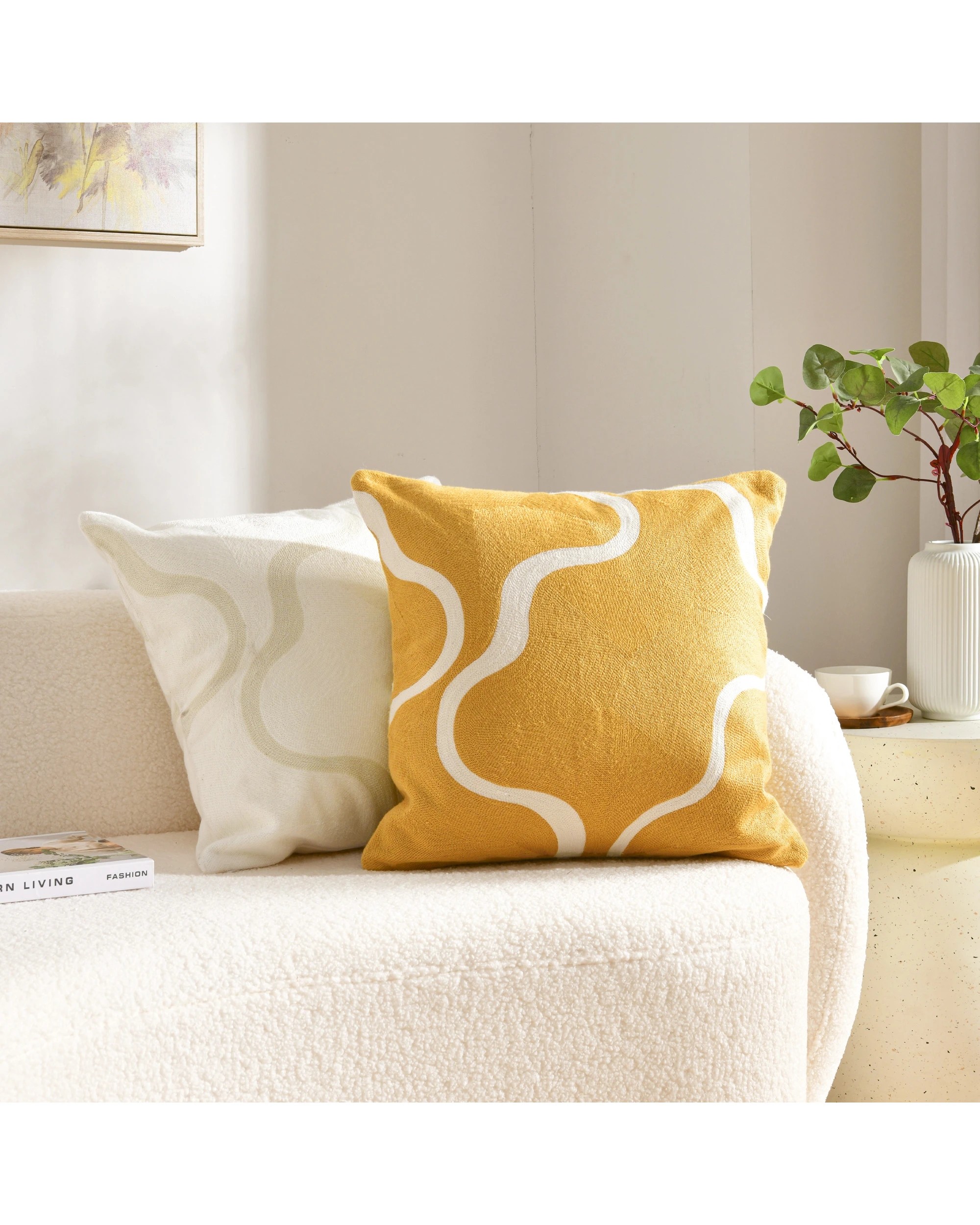 4 Cadence & Co. Louise Crewel Embroidered Cushion 45x45cm - Natural, 4 of 5
