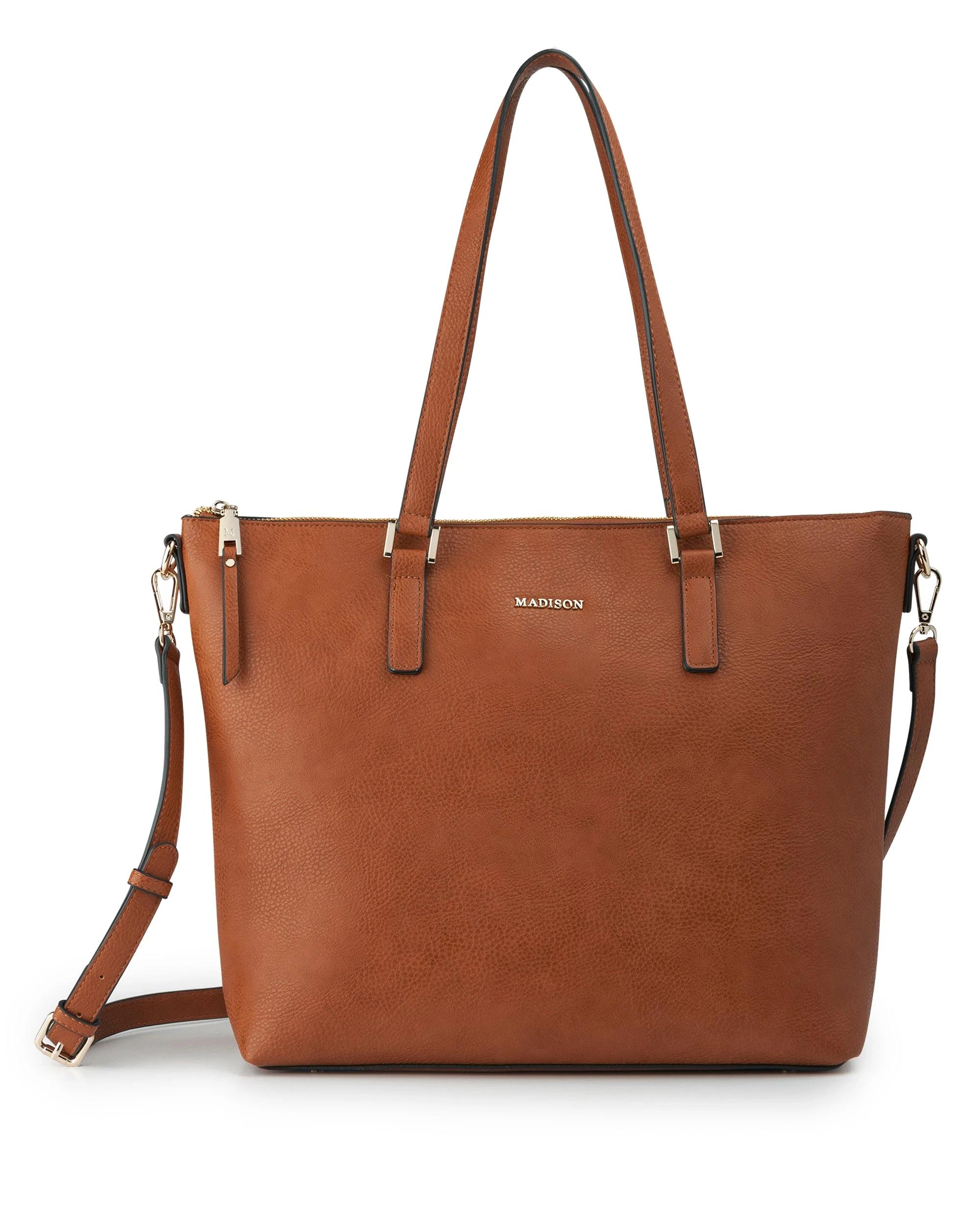 1 Madison Accessories Inga Large Tote Bag with Laptop Pocket DK TAN, 1 of 10