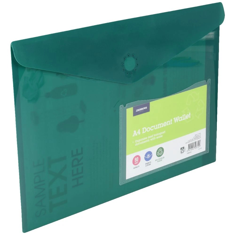 3 J.Burrows A4 Document Wallet Magnetic Closure Green, 3 of 4
