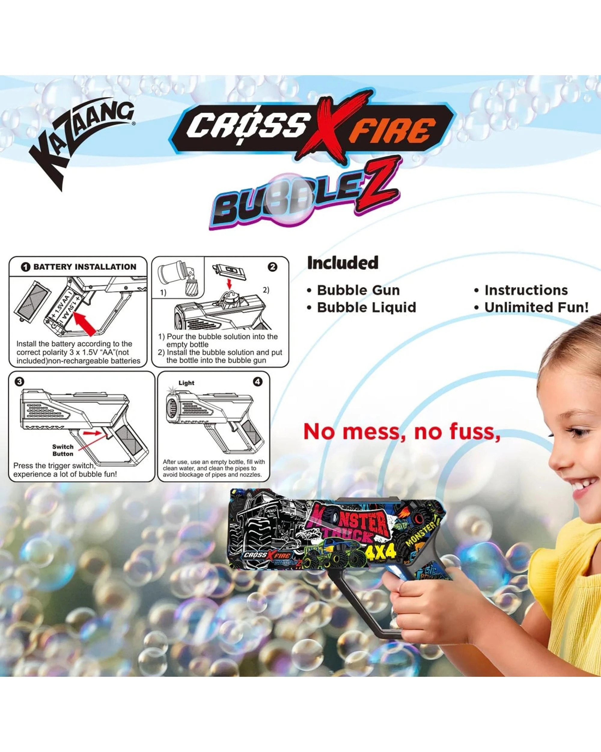 4 Kazaang CrossXFire Bubblez Monster Truck Bubble Gun, 4 of 5
