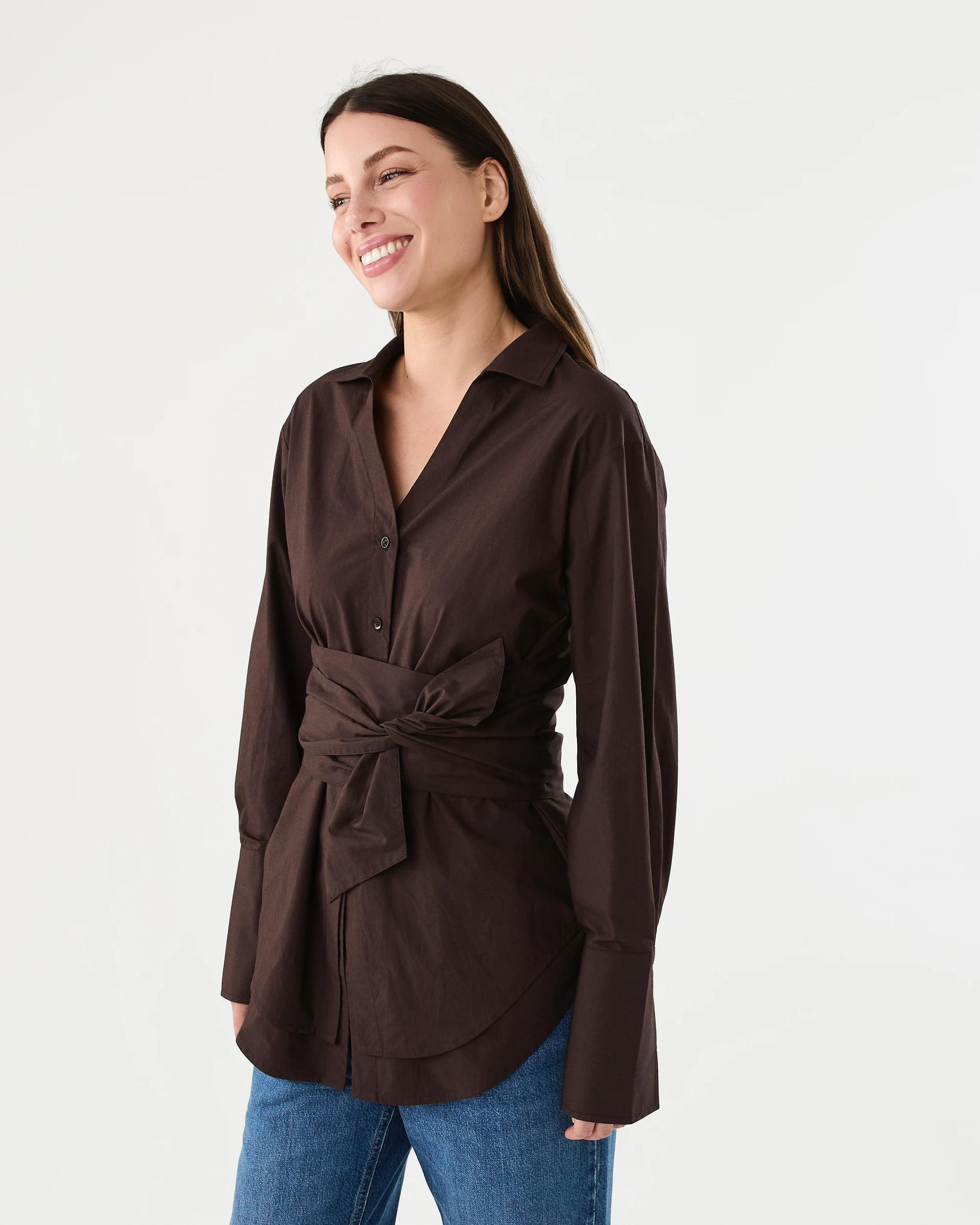 2 Long Sleeve Wrap Waist Shirt Melt Brown, 2 of 8