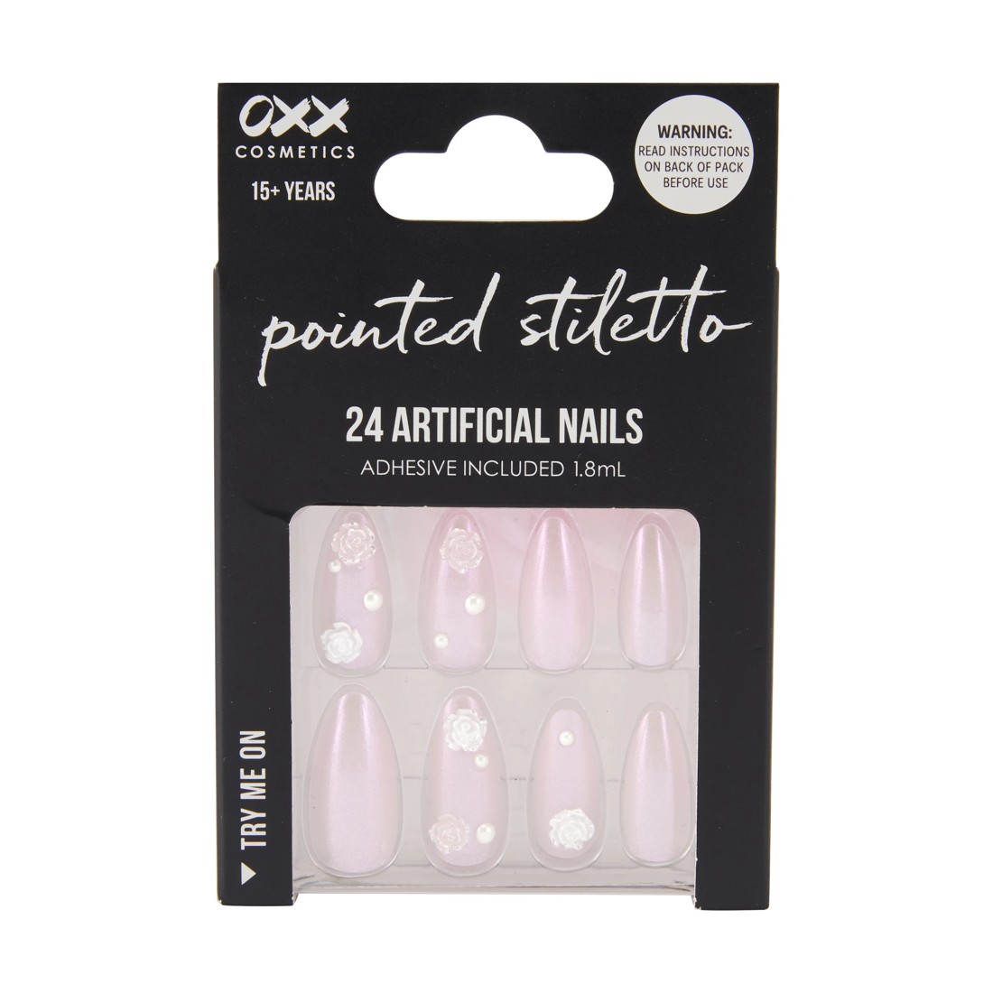 1 OXX Cosmetics 24 Pack Artificial Nails with Adhesive - Pointed Stiletto Shape, Jelly Flowers, 1 of 4