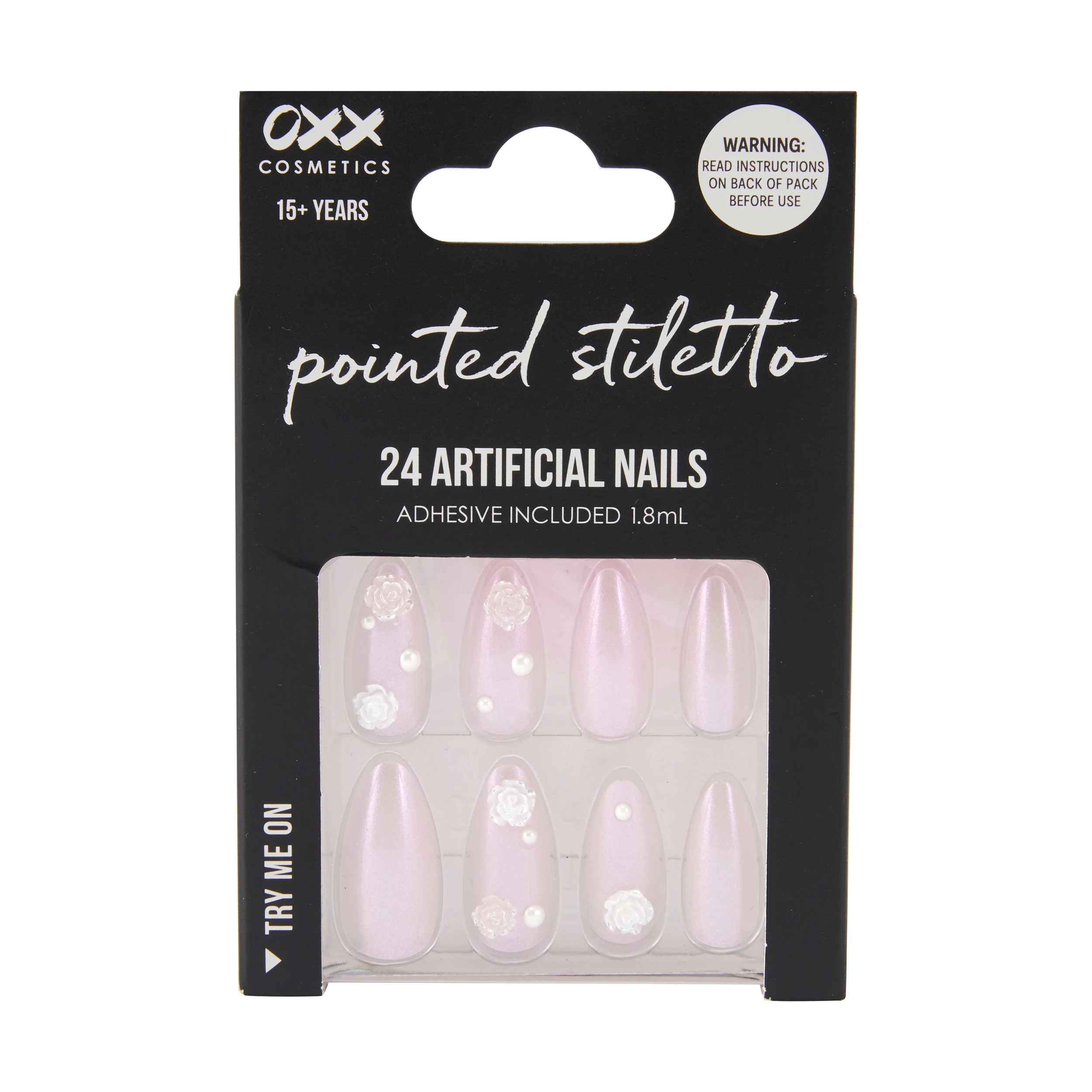 1 OXX Cosmetics 24 Pack Artificial Nails with Adhesive - Pointed Stiletto Shape, Jelly Flowers, 1 of 4