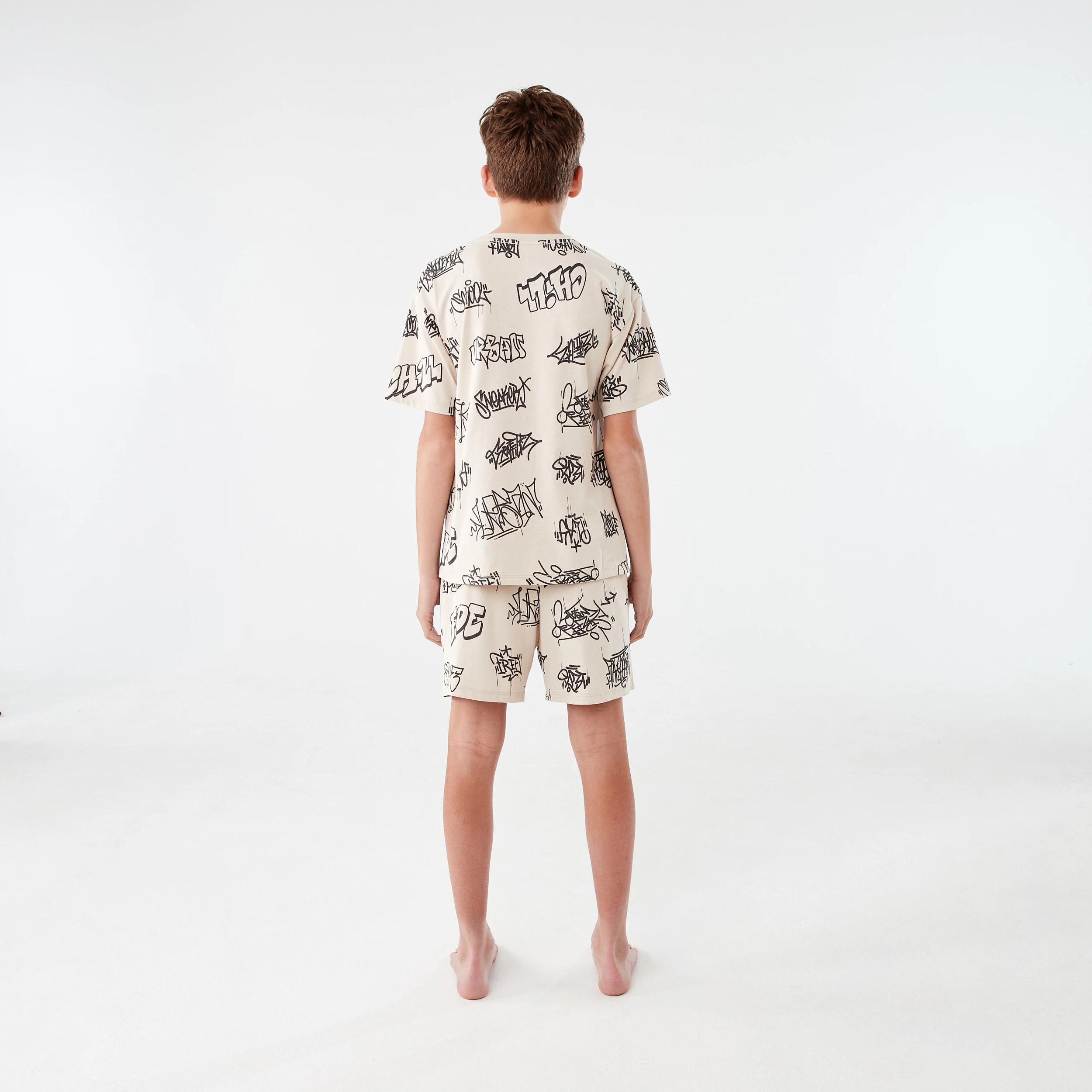 2 Short Sleeve Jersey Pyjama Set BEIGE GRAFFITI, 2 of 7