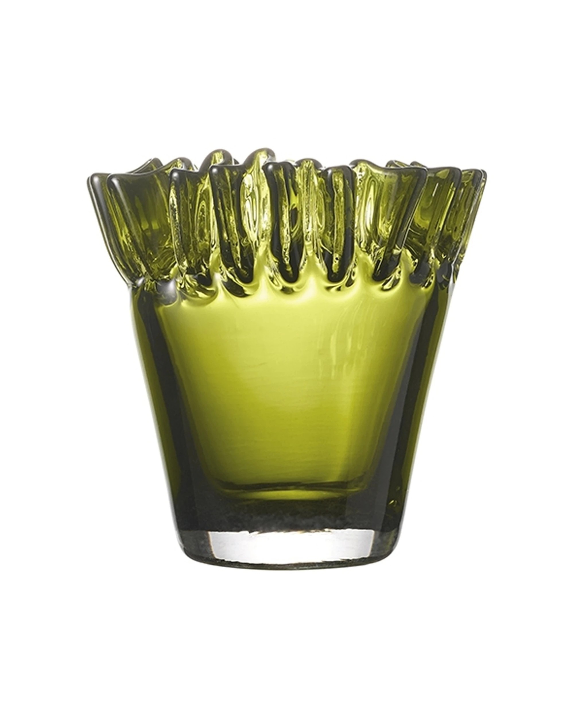 1 Ecology Tousle Decorative Edges Fluted Flower Vase 14cm Soda Glass - Green, 1 of 1