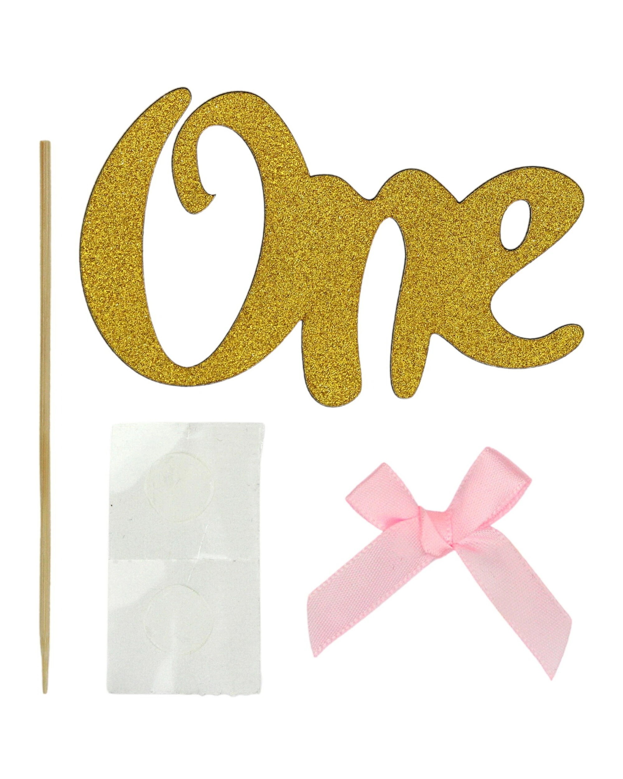 3 Party Maker Girls 1st Birthday One Gold Glitter Cupcake Picks Pack of 10 - Gold, 3 of 3