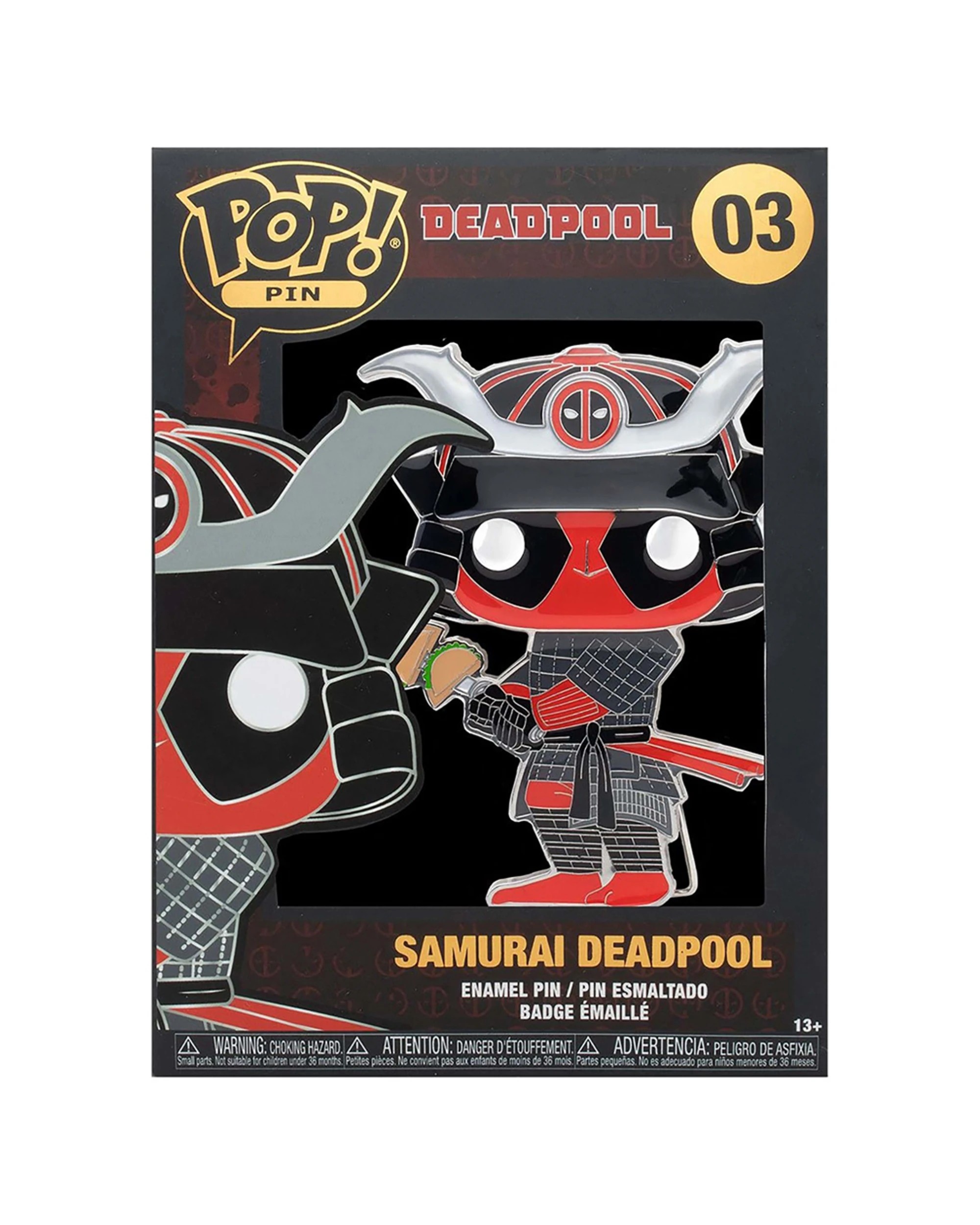 3 POP Deadpool Samurai Enamel Pin - Pop Enamel Pin 10cm Collectible Display Box - Red, 3 of 3