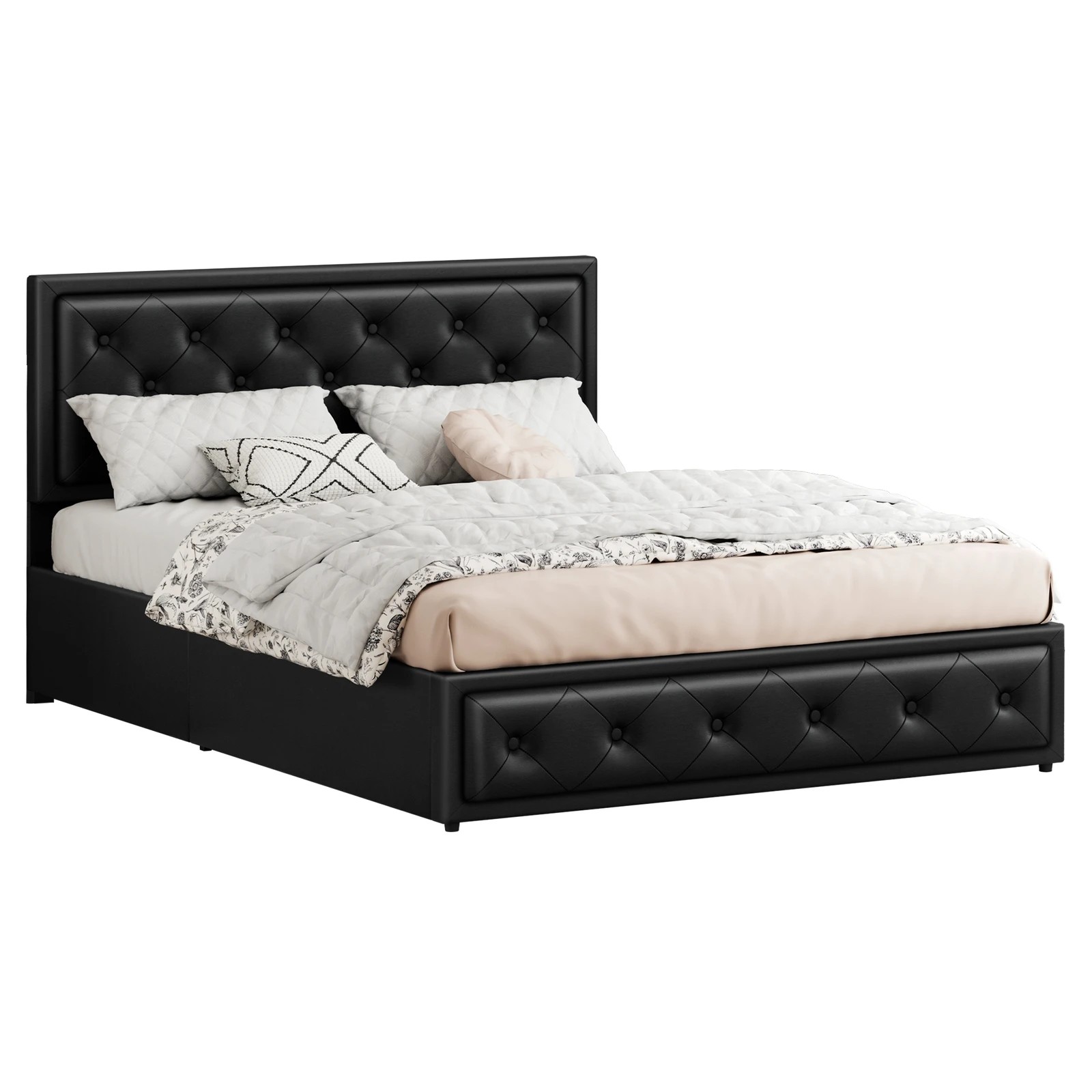 1 Alfordson Bed Frame Double Size Gas Lift Storage Mattress Base Leather Dinana - Black, 1 of 10