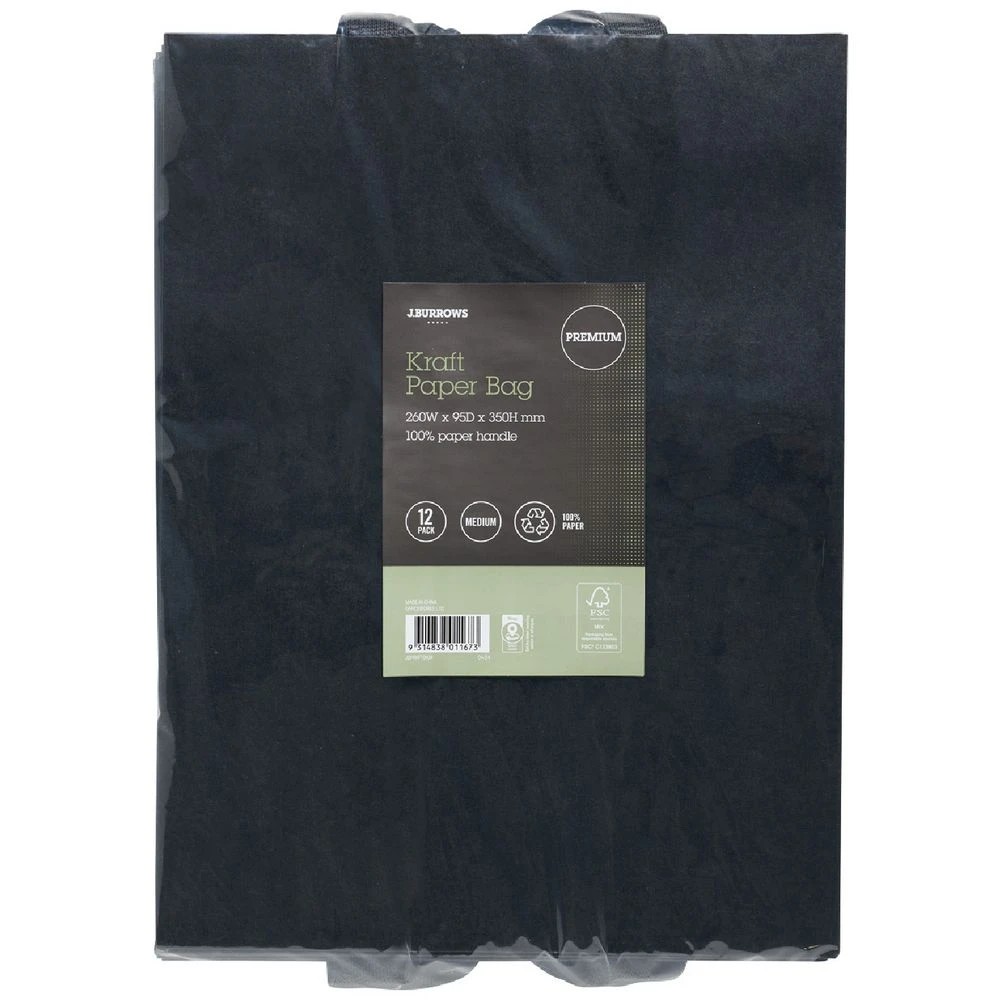 2 J.Burrows Premium Kraft Bags Medium Black 12 Pack, 2 of 4