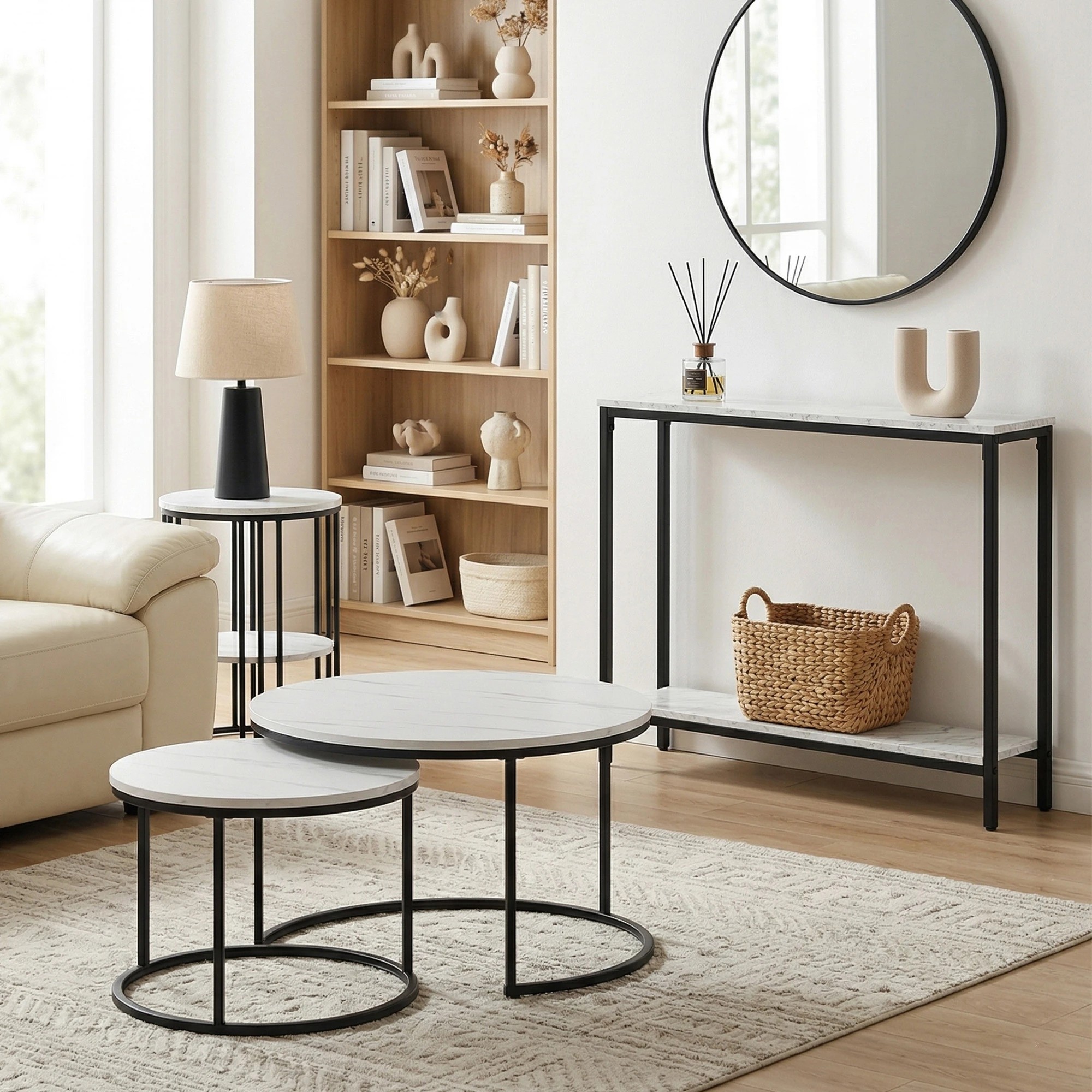 9 Artiss Console Table Entryway Hallway Display Desk Marble Effect 90CM - Black, 9 of 10