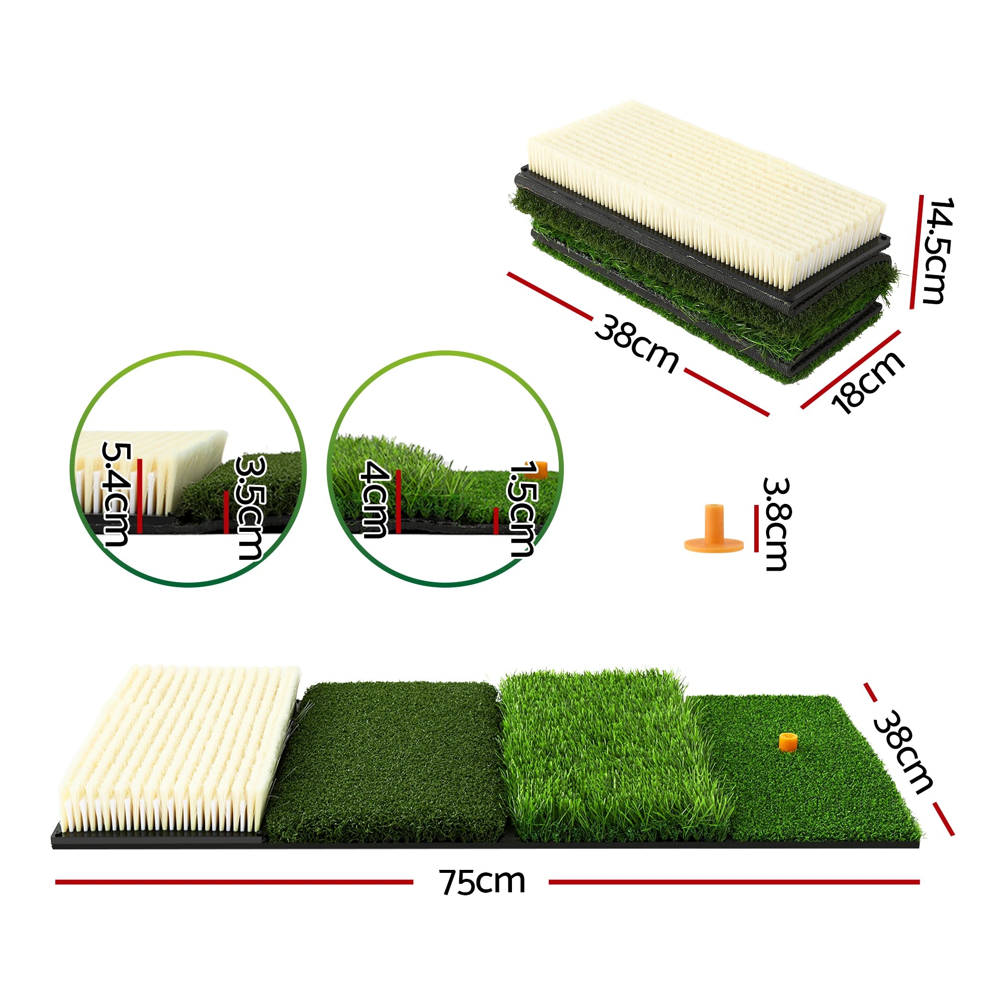 2 Everfit Golf Hitting Mat Practice Turf 4 in 1 Foldable Training Aid Backyard - Green, 2 of 8