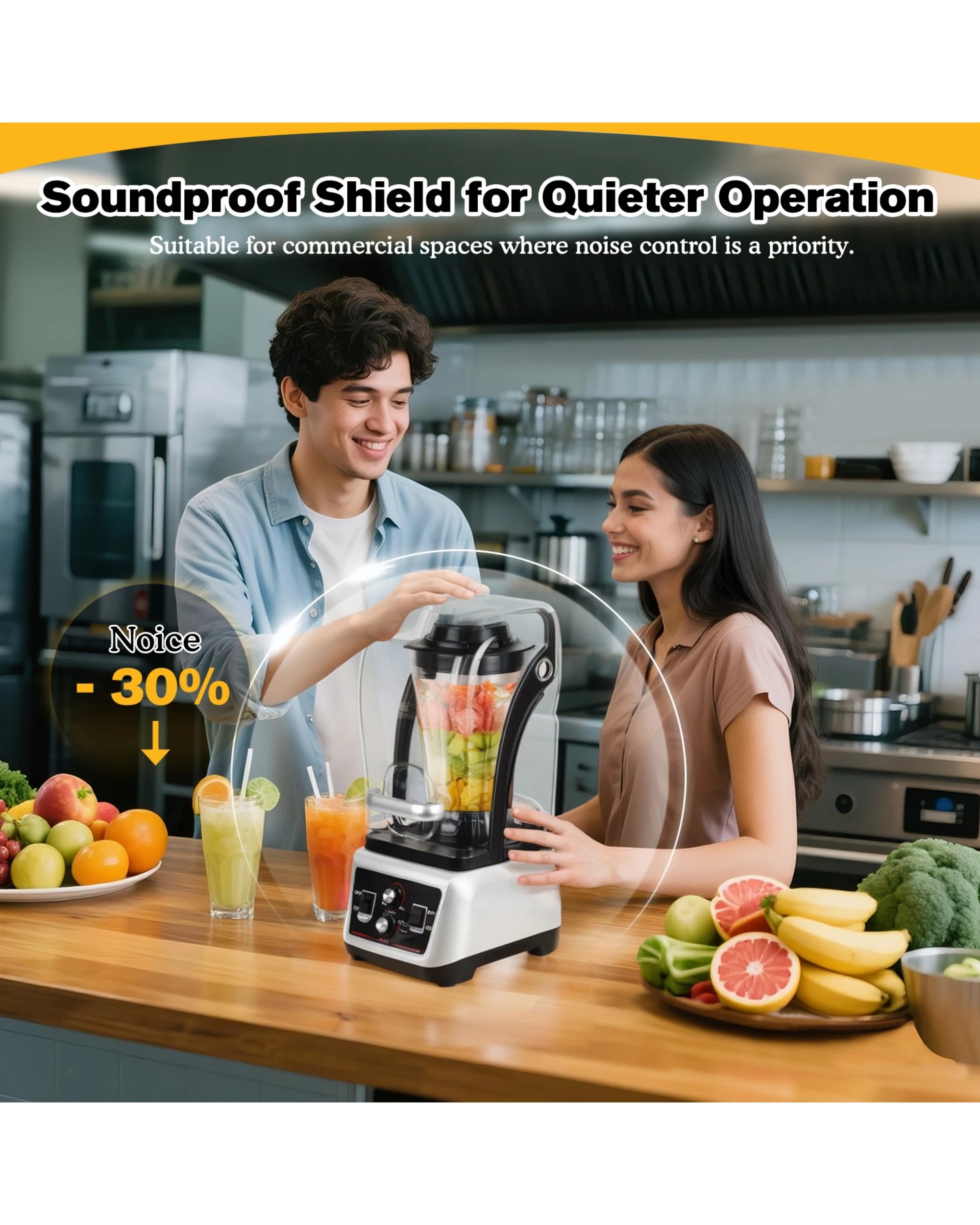 4 Advwin Commercial Blender with Soundproof Shield, 4.5L High-Speed Smoothie Blender, 4 of 7