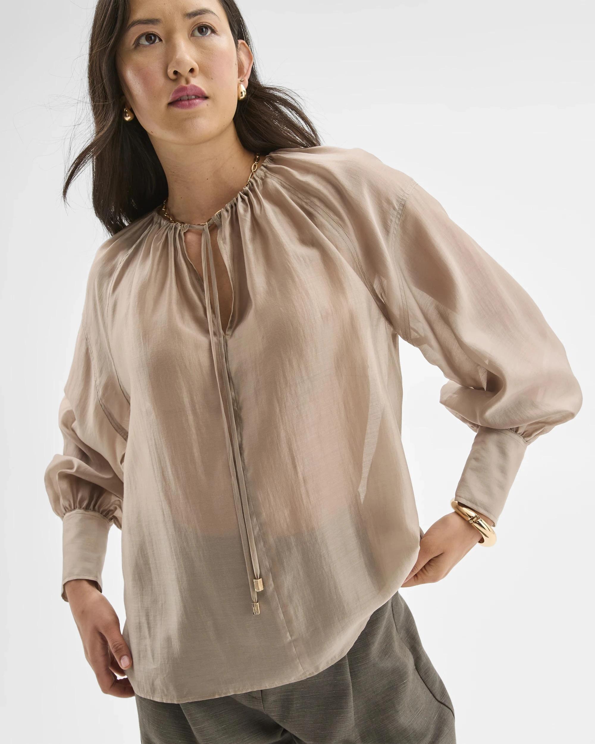 1 Preview Long Sleeve Blouson Blouse WEATHERED TEAK, 1 of 8