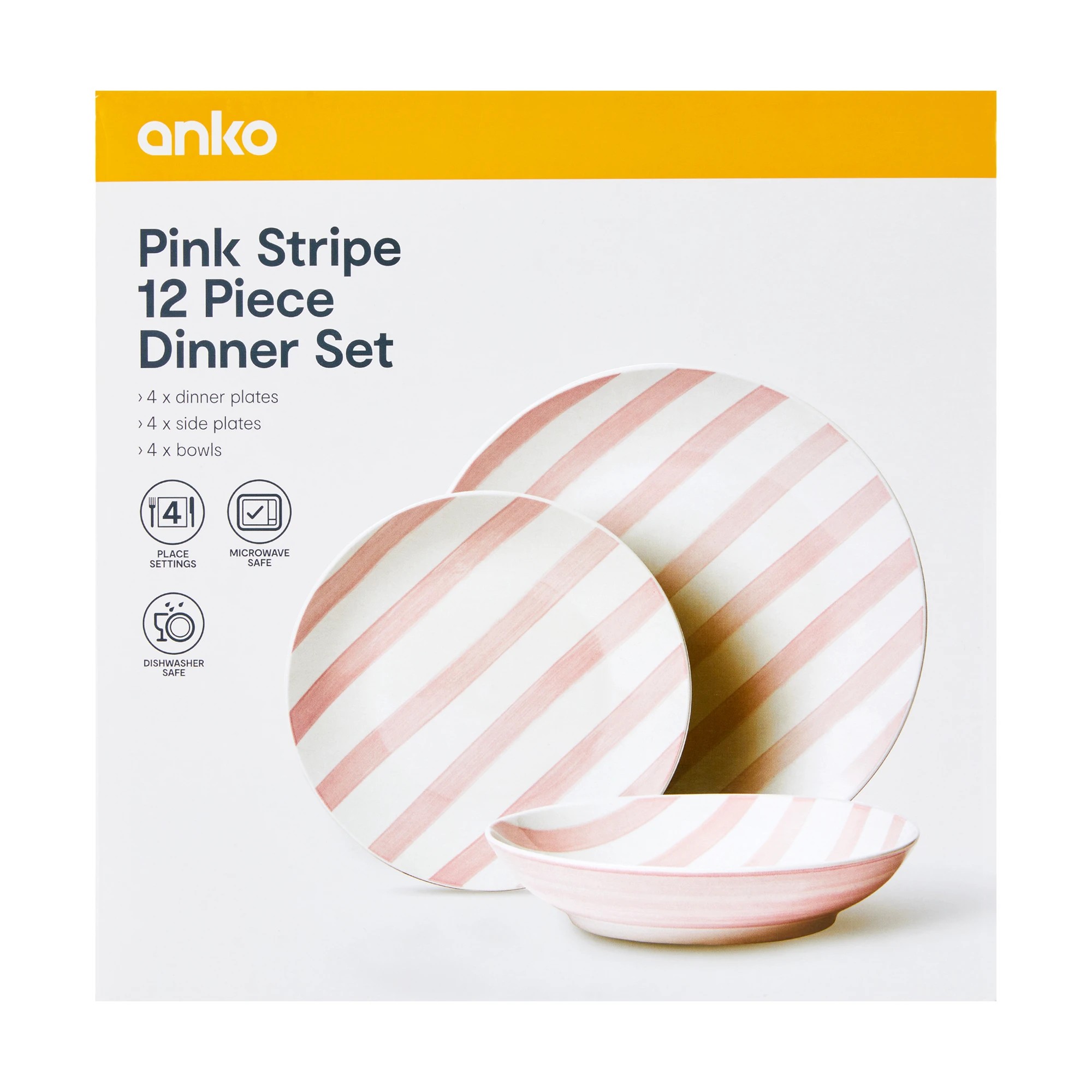 7 Pink Stripe 12 Piece Dinner Set, 7 of 7