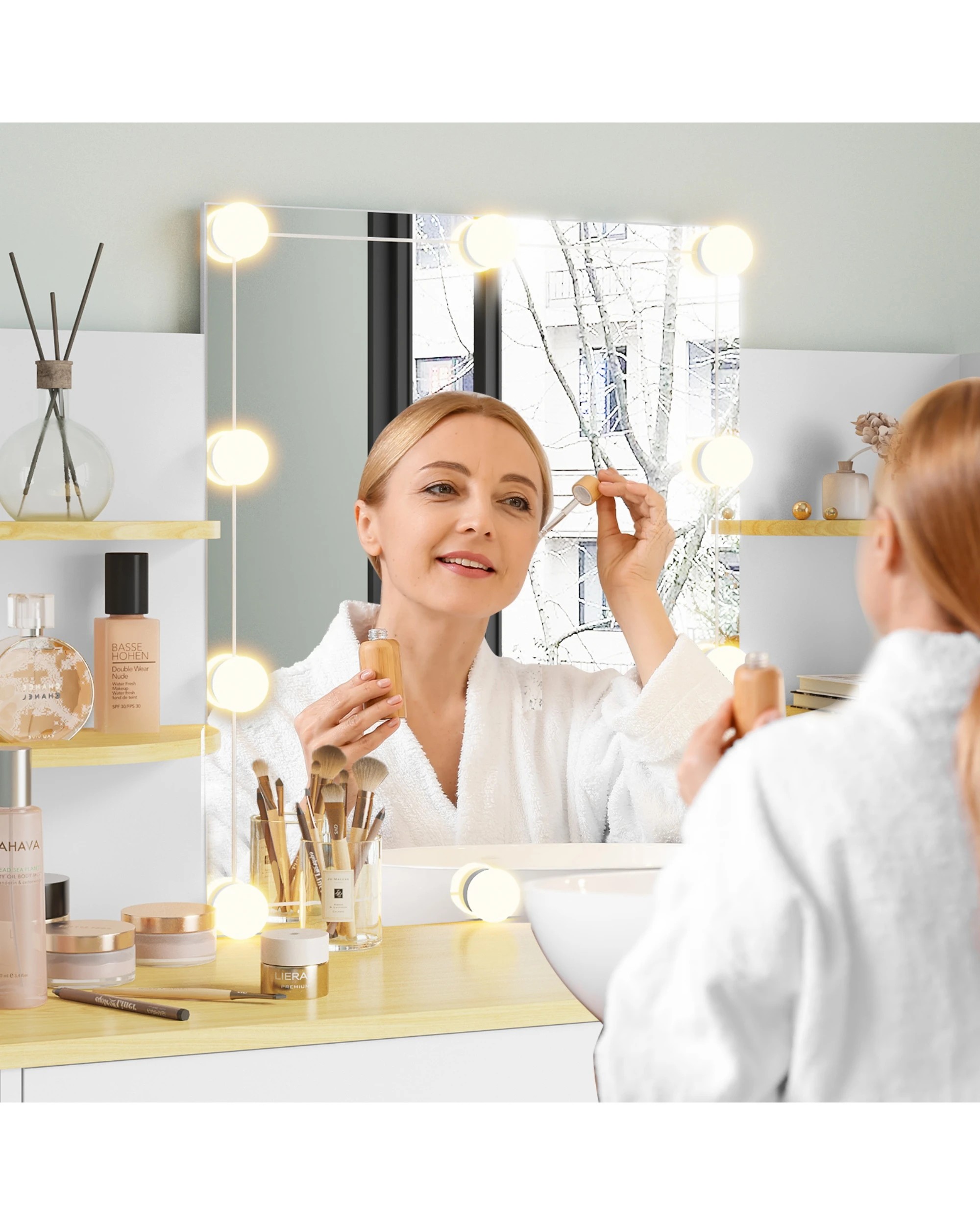 5 Advwin Dressing Table Stool Led Bulbs Makeup Mirror Vanity Desk With Open Shelves And Drawers Dresser - White, 5 of 10