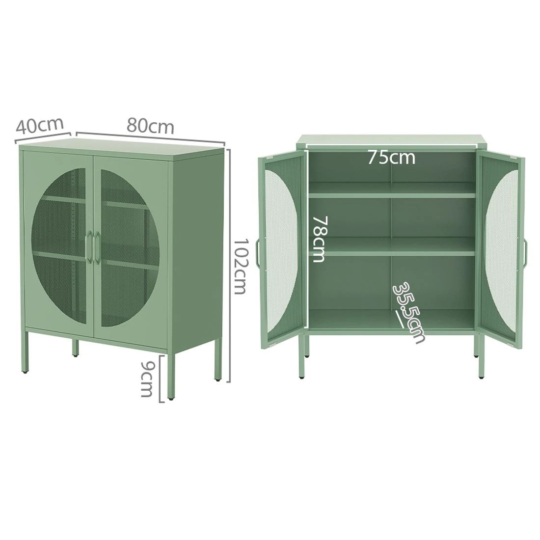 4 Artiss Buffet Sideboard Metal Cabinet - Green, 4 of 8