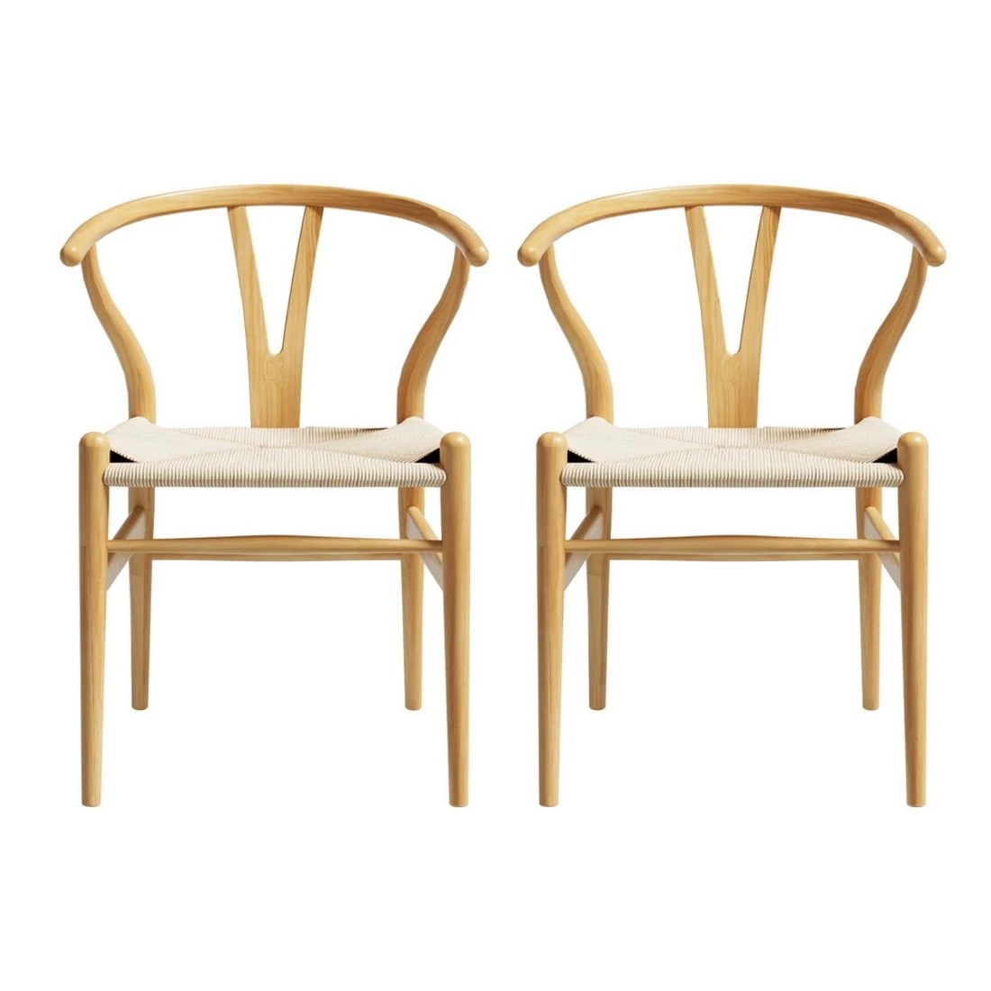 4 1 Set of 2 Artiss Dining Chairs Wooden Rattan Seat Wishbone - Natural, 4 of 7