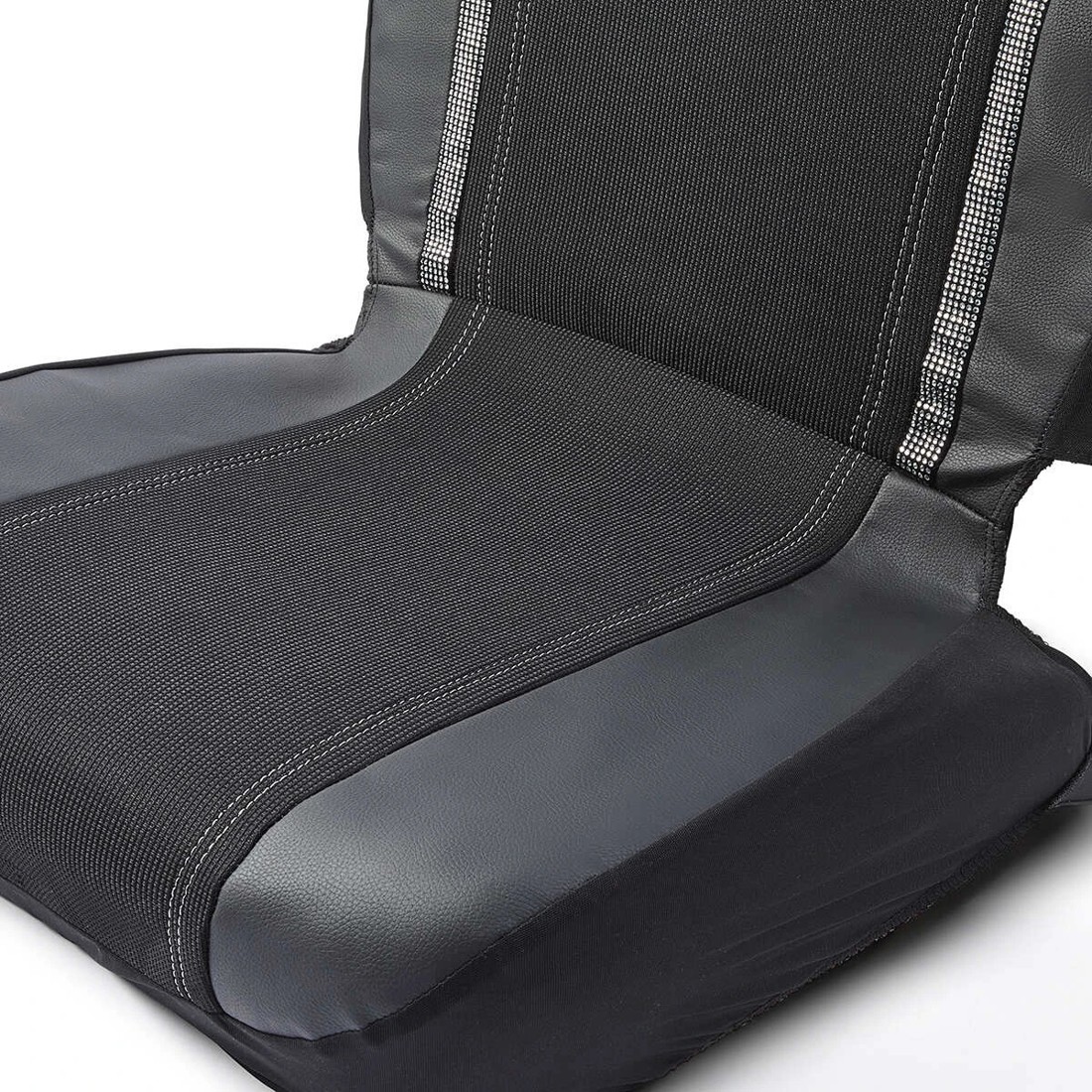3 2 Pack Front Diamante Seat Covers - Black and Silver Look, 3 of 6