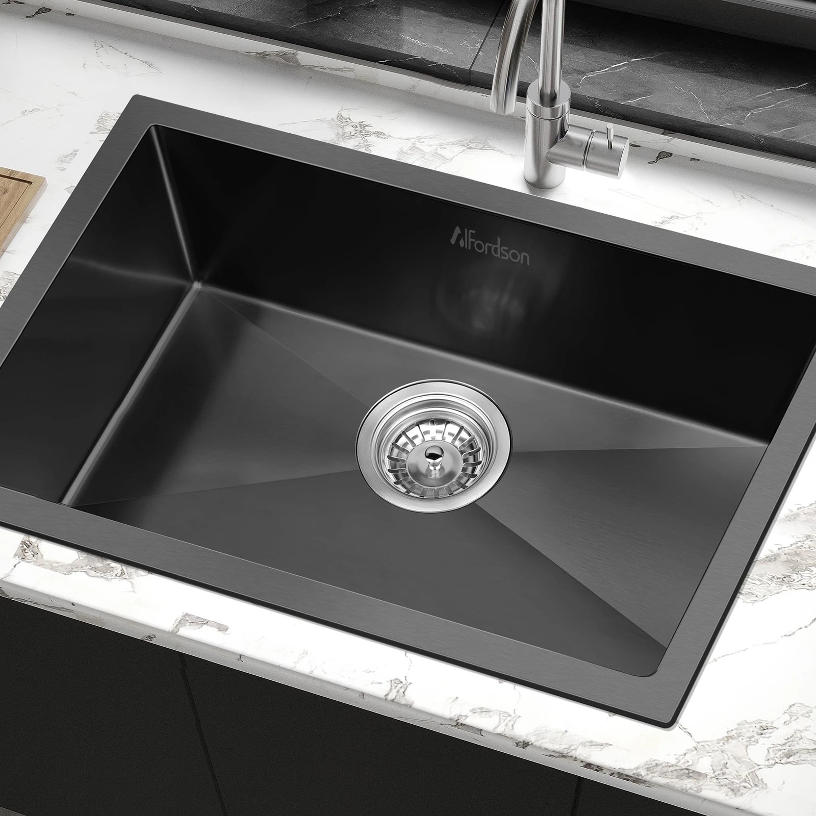 2 Alfordson Kitchen Sink 70x45cm Stainless Steel Basin Single Bowl - Black, 2 of 9