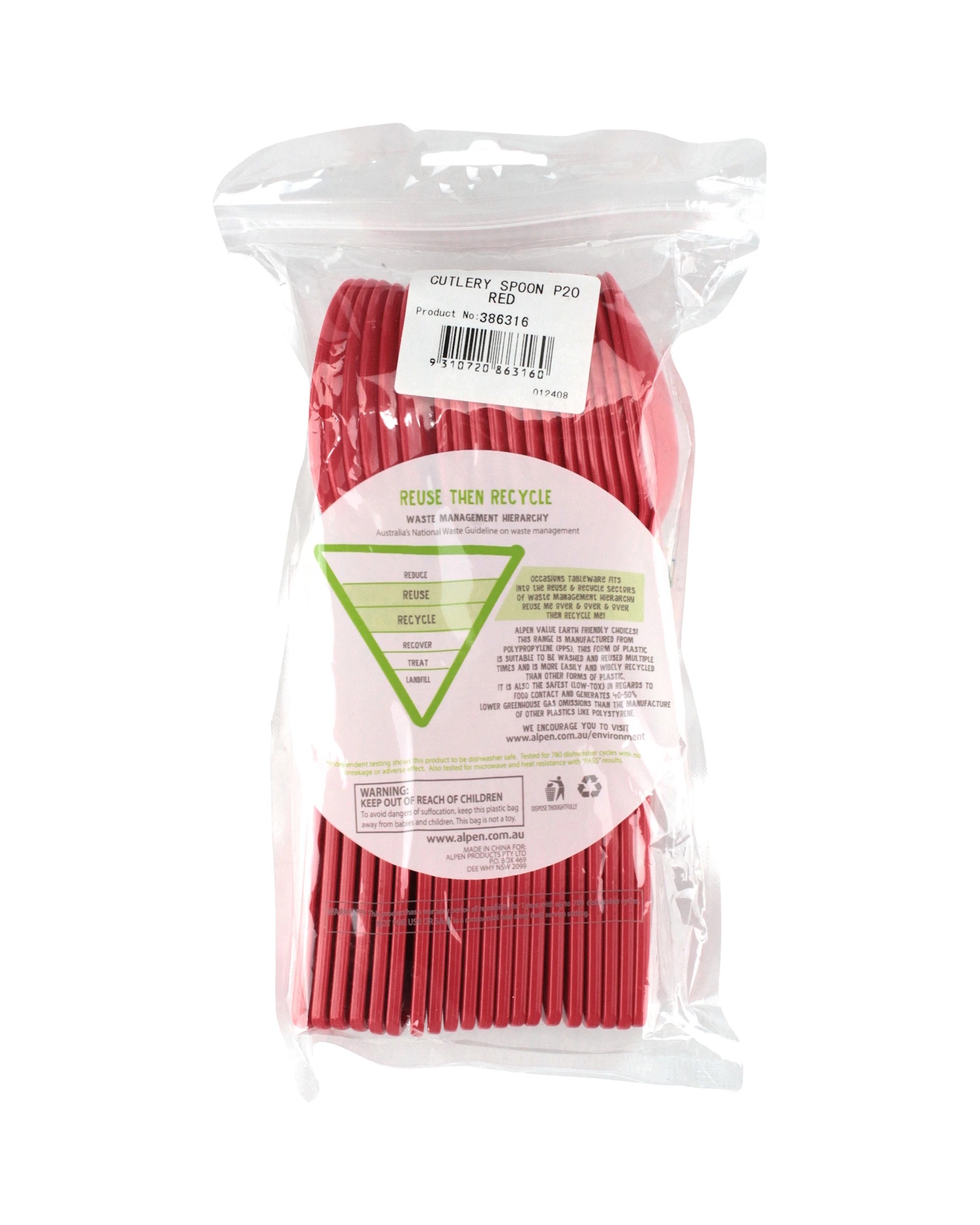 3 Alpen Reusable Spoons Pack of 20 - Red - Red, 3 of 3