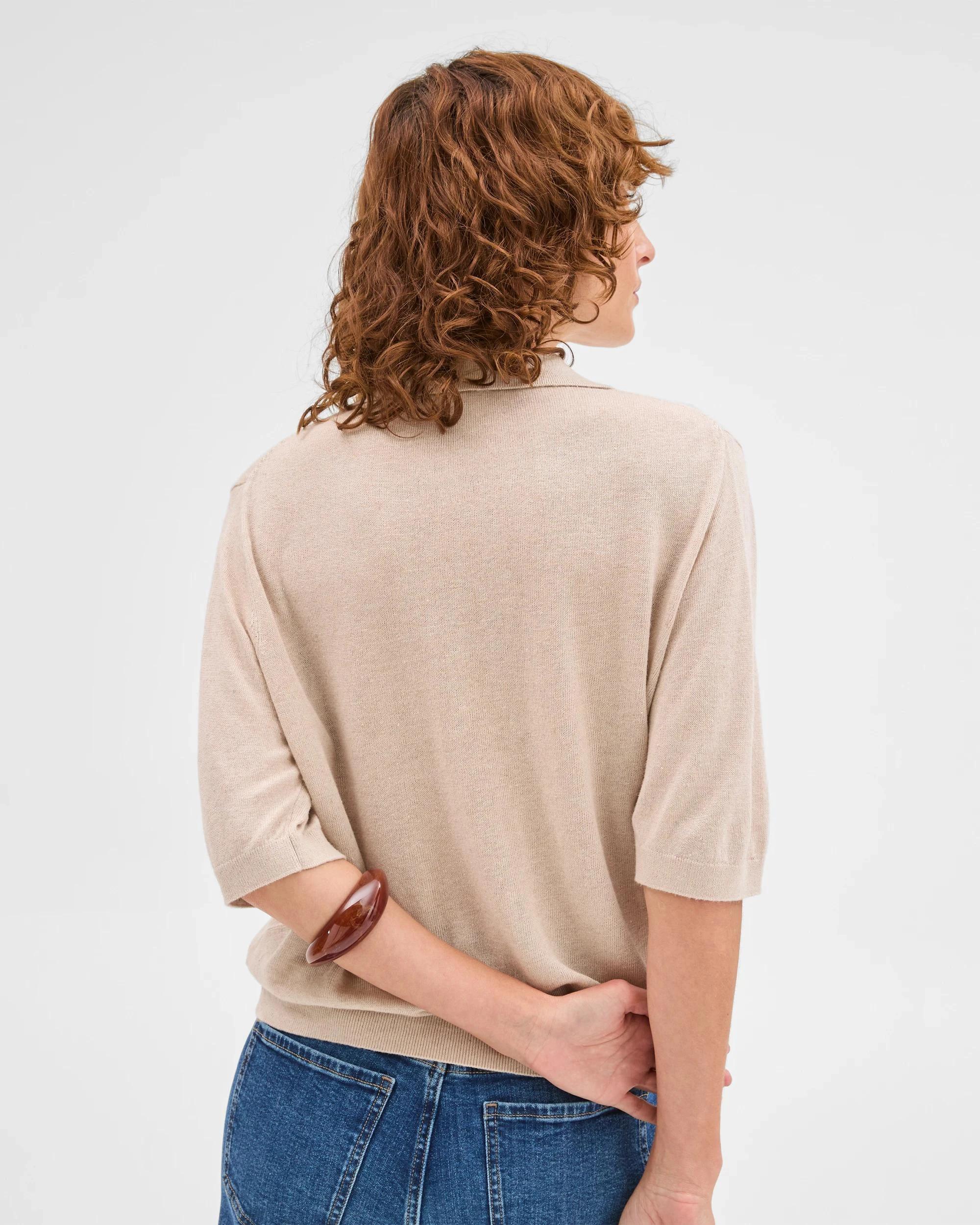 6 Target Woman Linen Blend Short Sleeve Polo Knit Top OATMEAL MARLE, 6 of 6