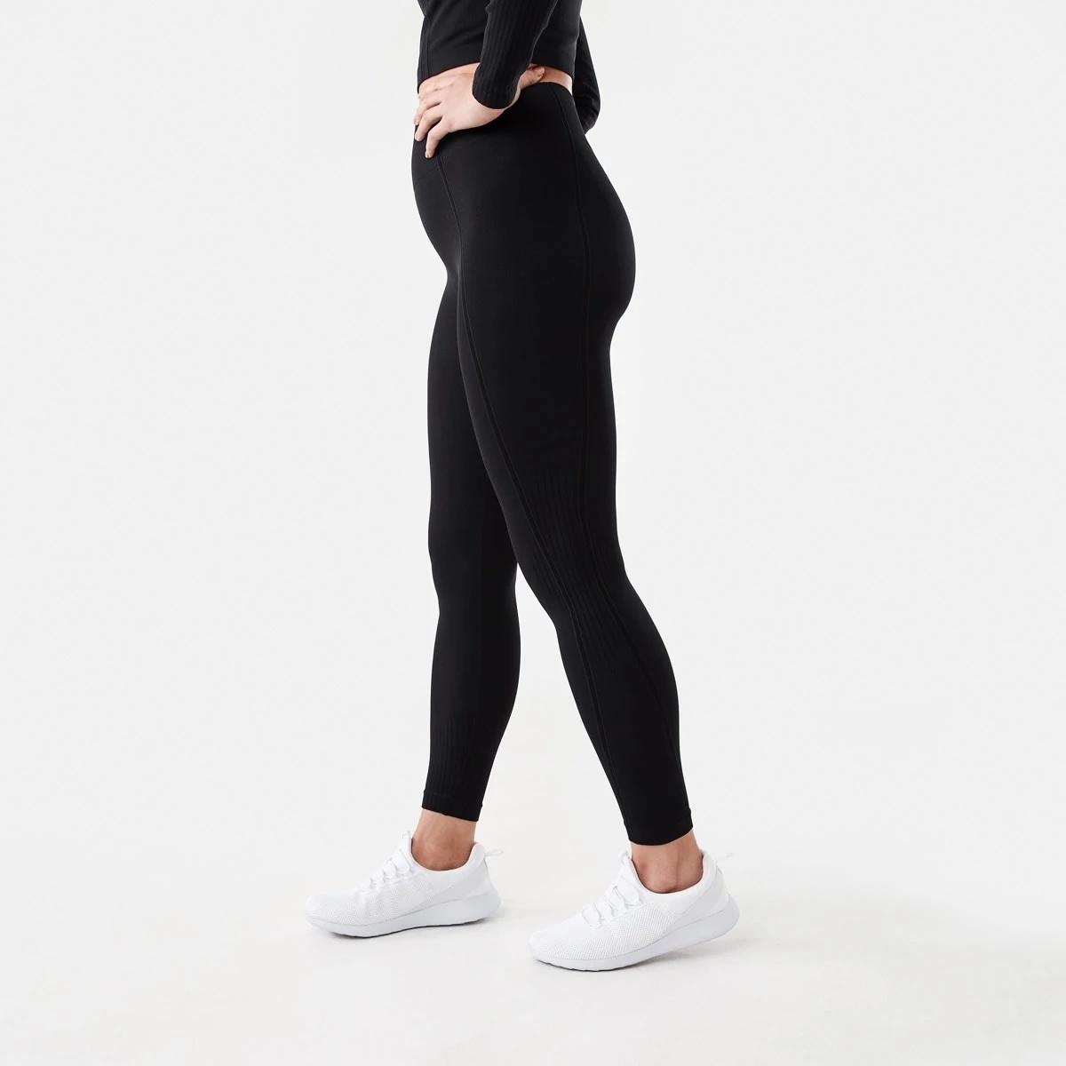 2 Active Womens Seamfree Ribbed Panel Leggings Black, 2 of 5