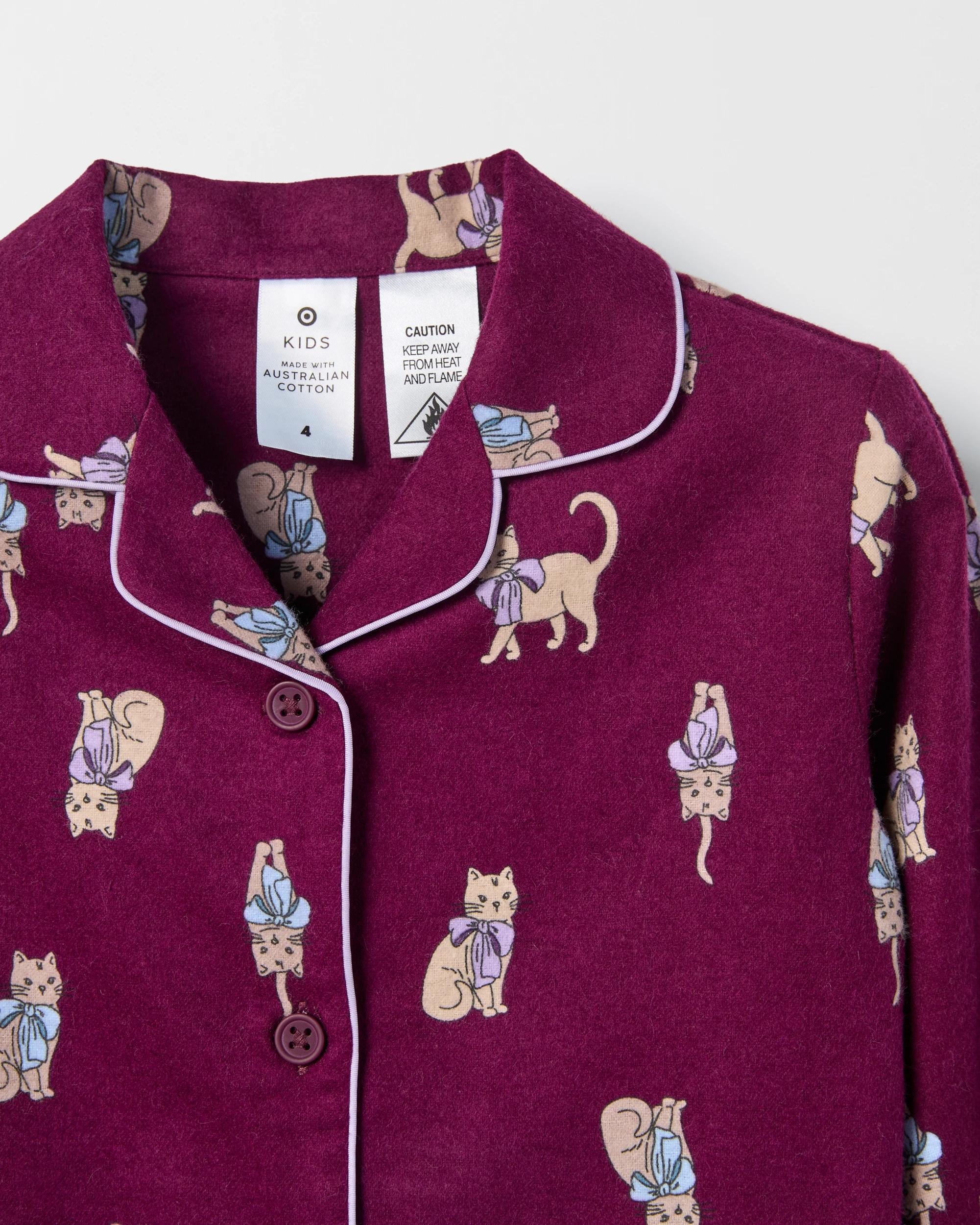 2 Target Kids Australian Cotton Younger Girls Flannelette Pyjama Set CATS, 2 of 4