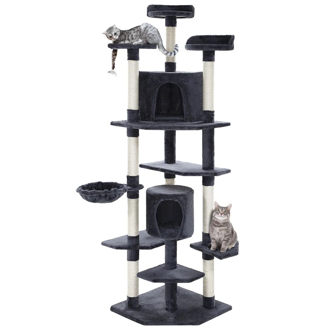 2 i.Pet Cat Tree 203cm Tower Scratching Post Scratcher Condo Trees House Bed - Grey, 2 of 8