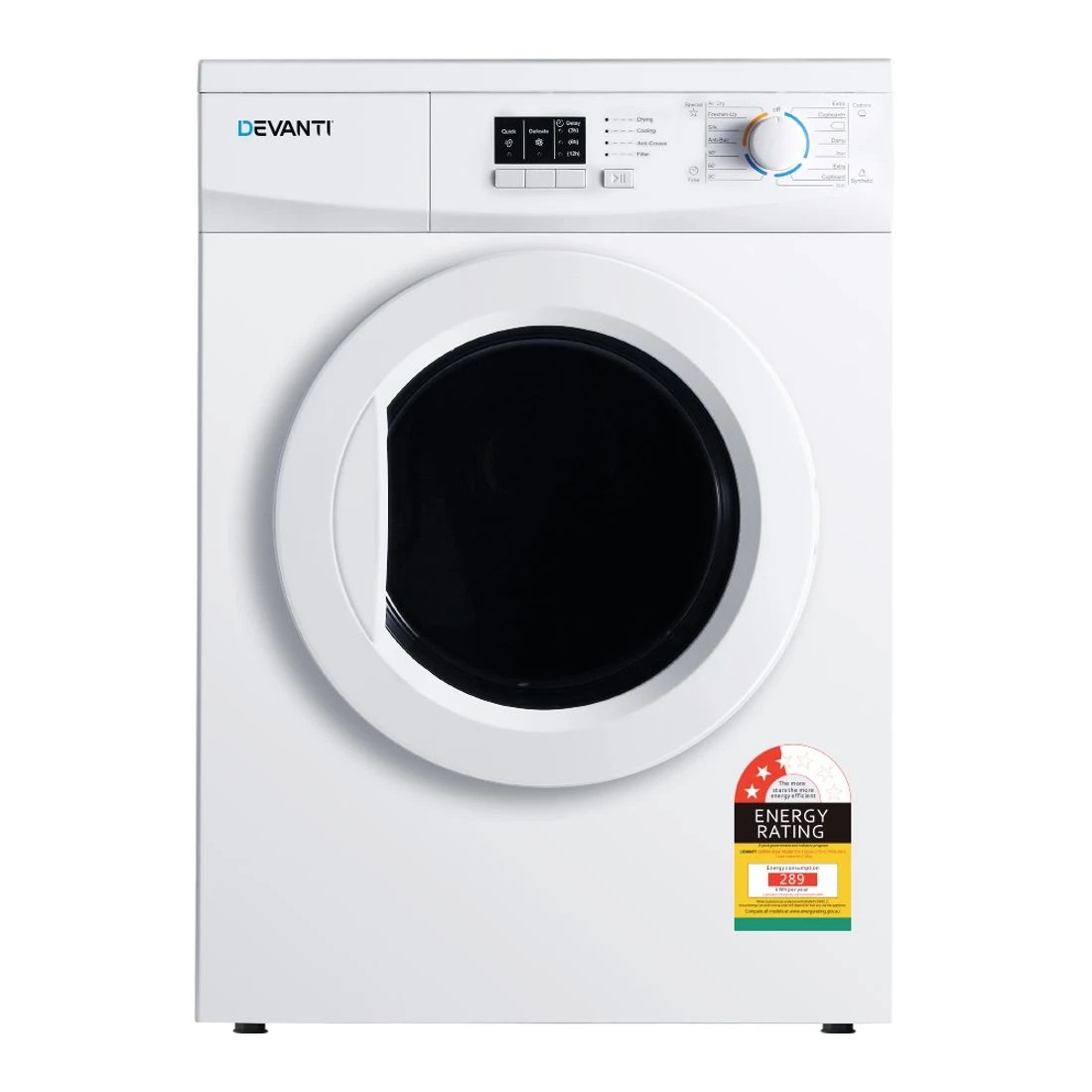 1 Devanti 7kg Tumble Dryer Vented 15 Auto Programs Freestanding - White, 1 of 8