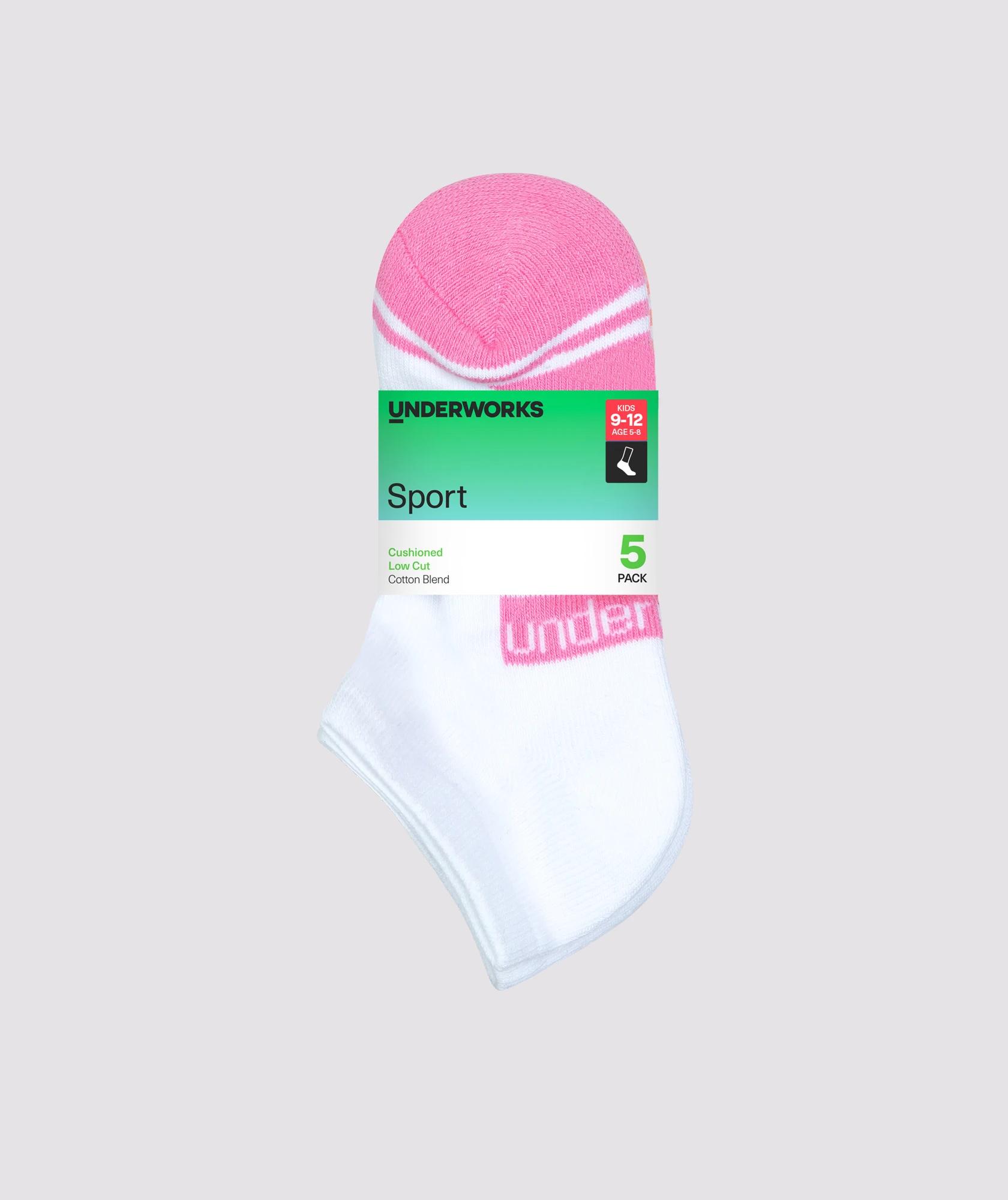 2 Kids Cushioned Sport Low Cut 5 Pack - Underworks WHITE, 2 of 2