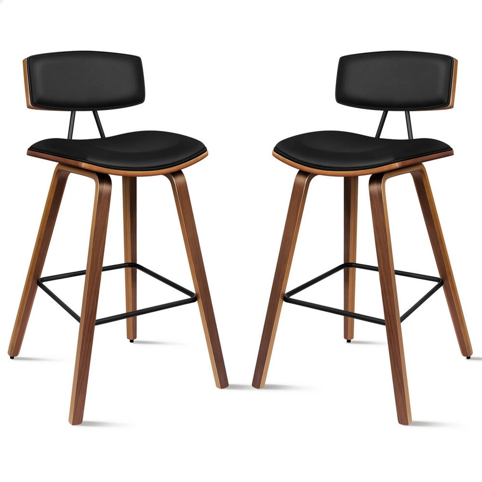 1 Alfordson 2x Wooden Bar Stools Mabel Kitchen Dining Chair Wood Vintage - Black, 1 of 9