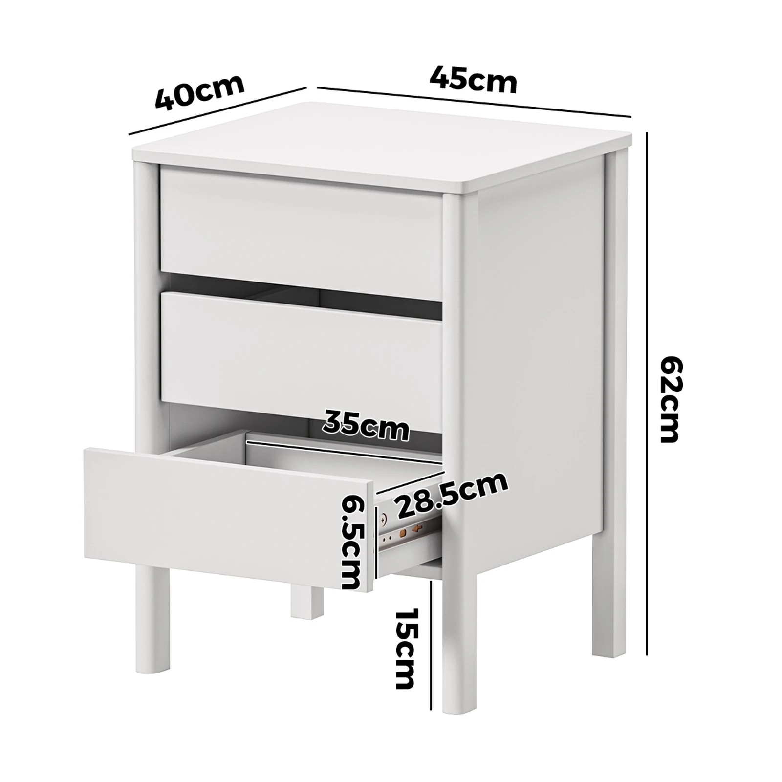2 Oikiture 2x Bedside Table 3 Drawers Side Table Nightstand Handle-free - White, 2 of 9