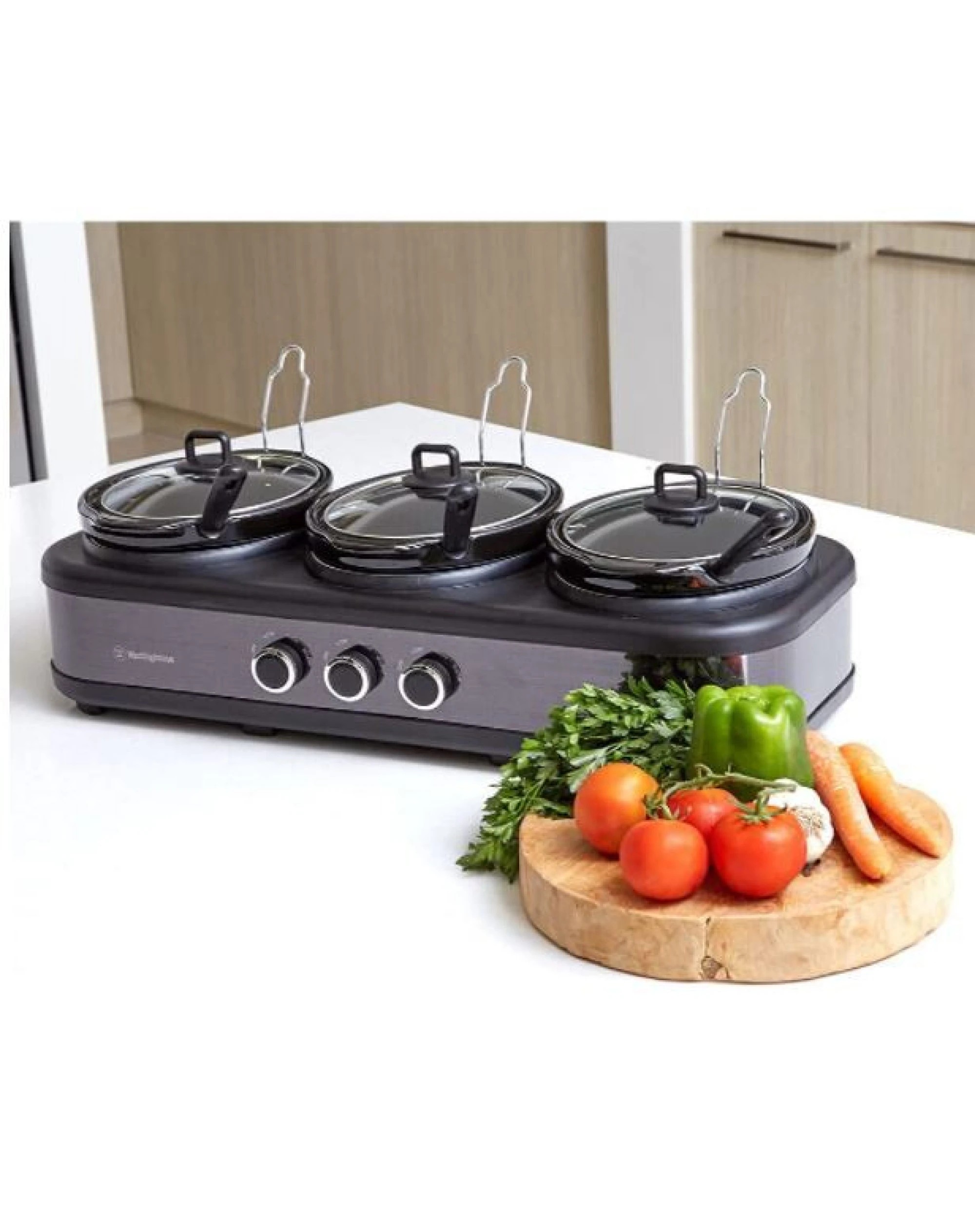 6 Westinghouse Slow Cooker with 3 x 2.5L Stainless Steel Pots, Lid, and Spoon, 6 of 8