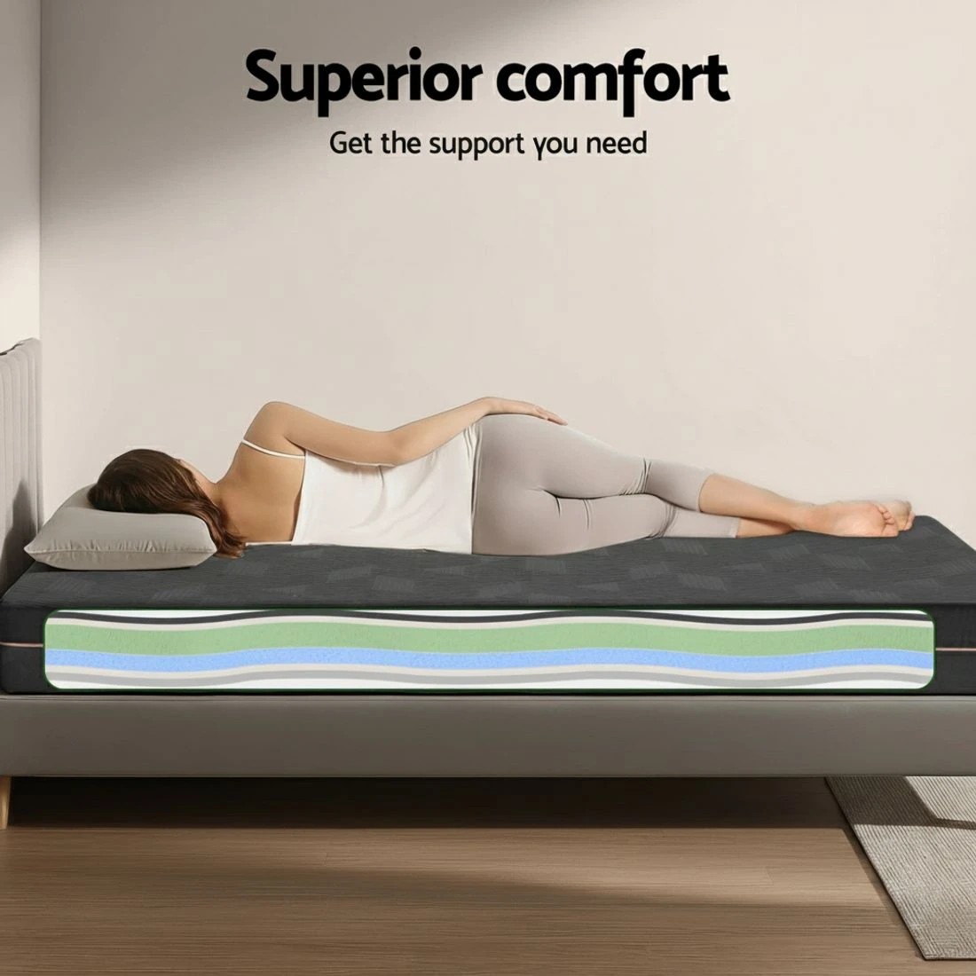 6 Giselle 18cm Memory Foam Mattress Green Tea Foam Cool Gel Foam Mattresses Queen - Queen Bed - Black, 6 of 10