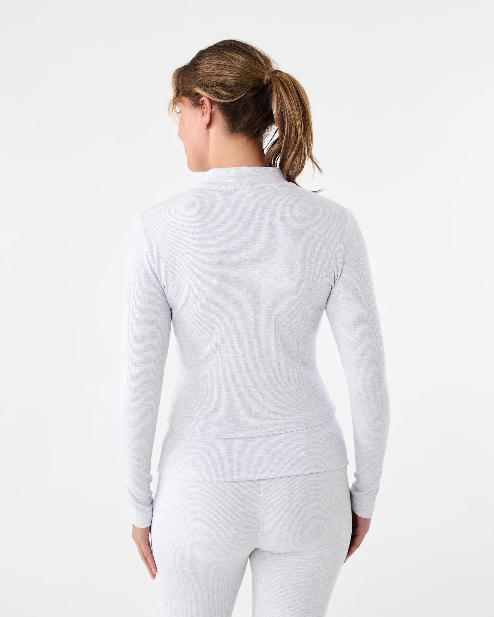 4 Active Womens Ribbed Zip Through Long Sleeve Top Heather, 4 of 9