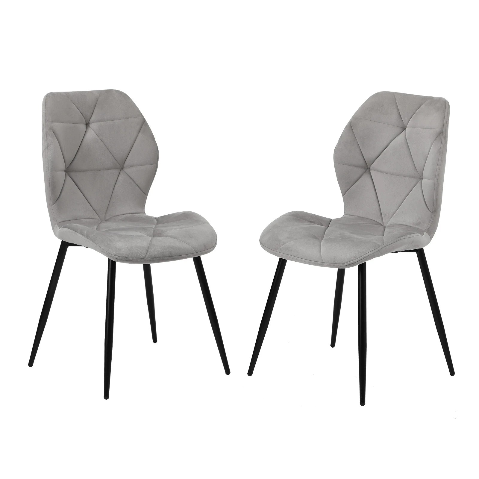 1 Oikiture Set of 2 Dining Chairs Kitchen Chair Padded Seat High Back Velvet - Grey, 1 of 7