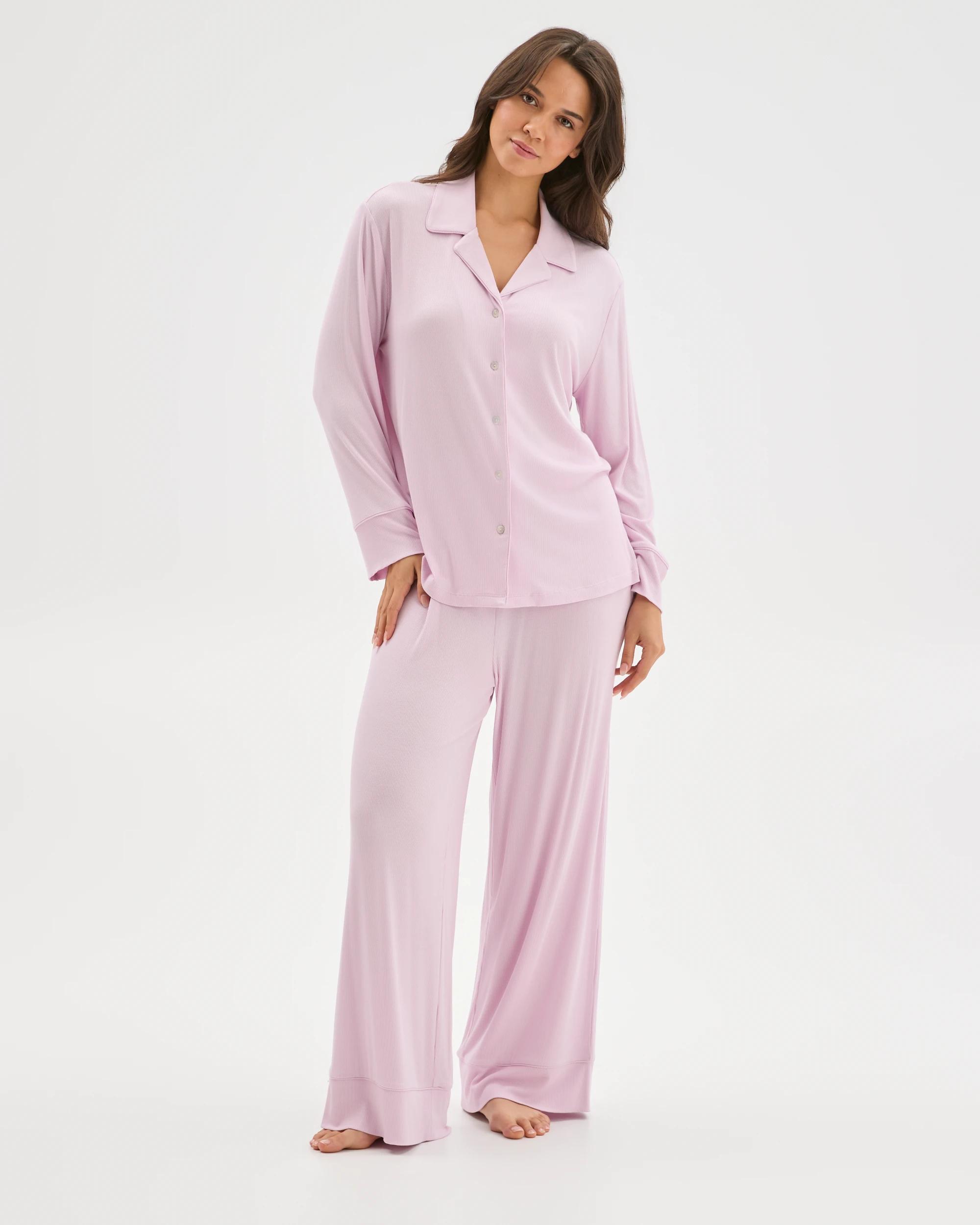 2 Target Woman Long Sleeve Rib Pyjama Shirt PINK, 2 of 5