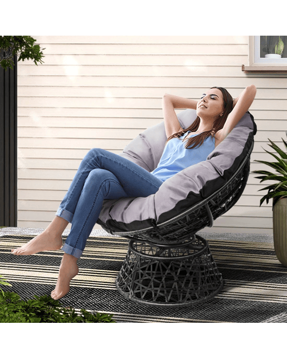 Gardeon Outdoor Chairs Outdoor Furniture Papasan Chair Wicker Patio Garden - Black