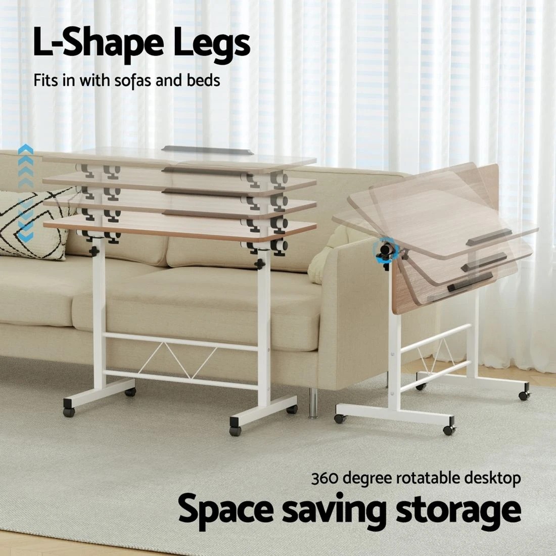 4 Artiss Laptop Desk Table Adjustable 80CM Light Wood - Brown, 4 of 6