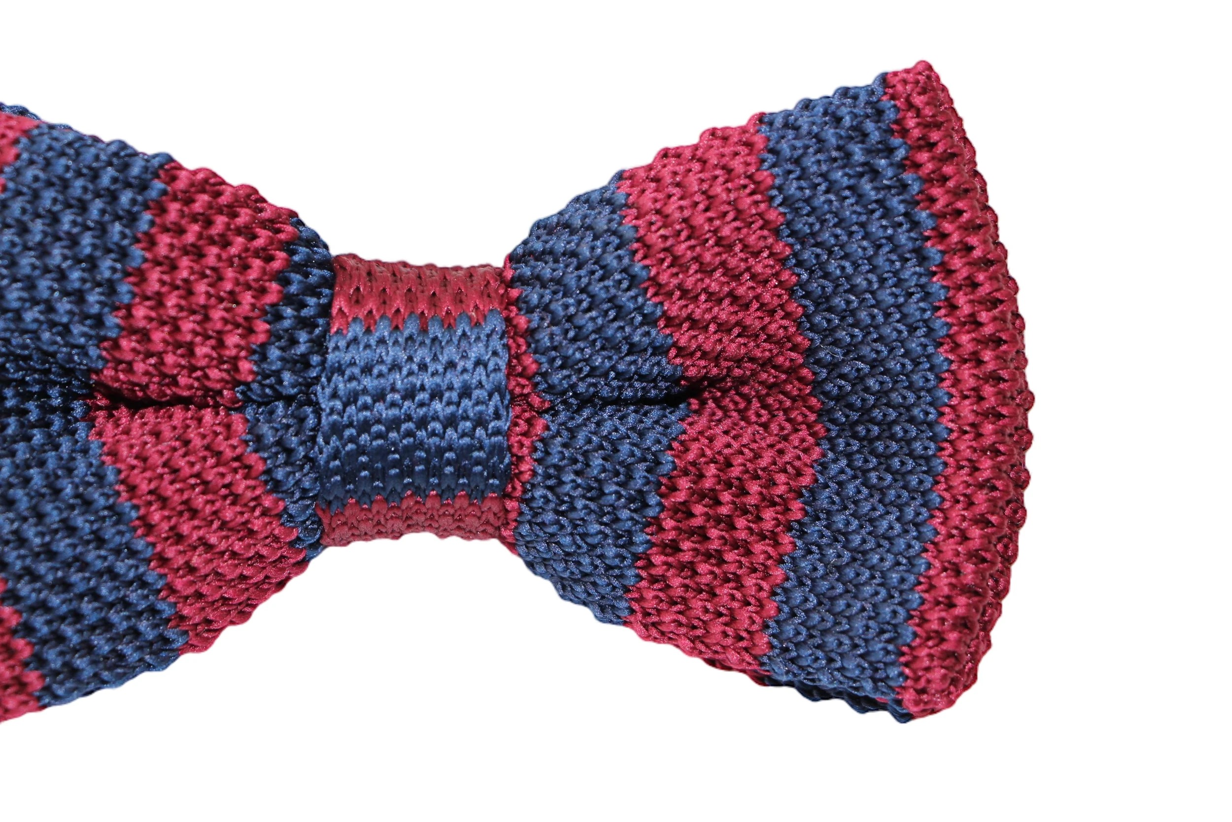 2 Zasel Mens Navy And Maroon Thick Vertical Striped Knitted Bow Tie - Multi, 2 of 3
