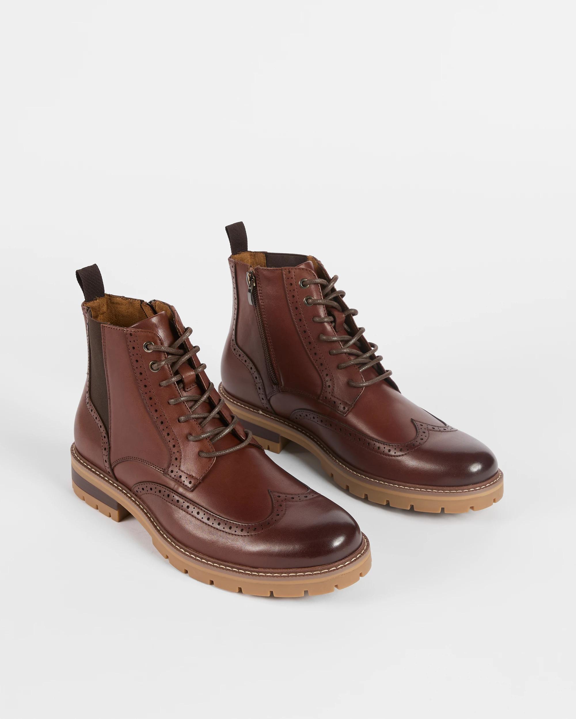 2 Target Man Brogue Genuine Leather Lace Up Chelsea Boots BROWN, 2 of 3