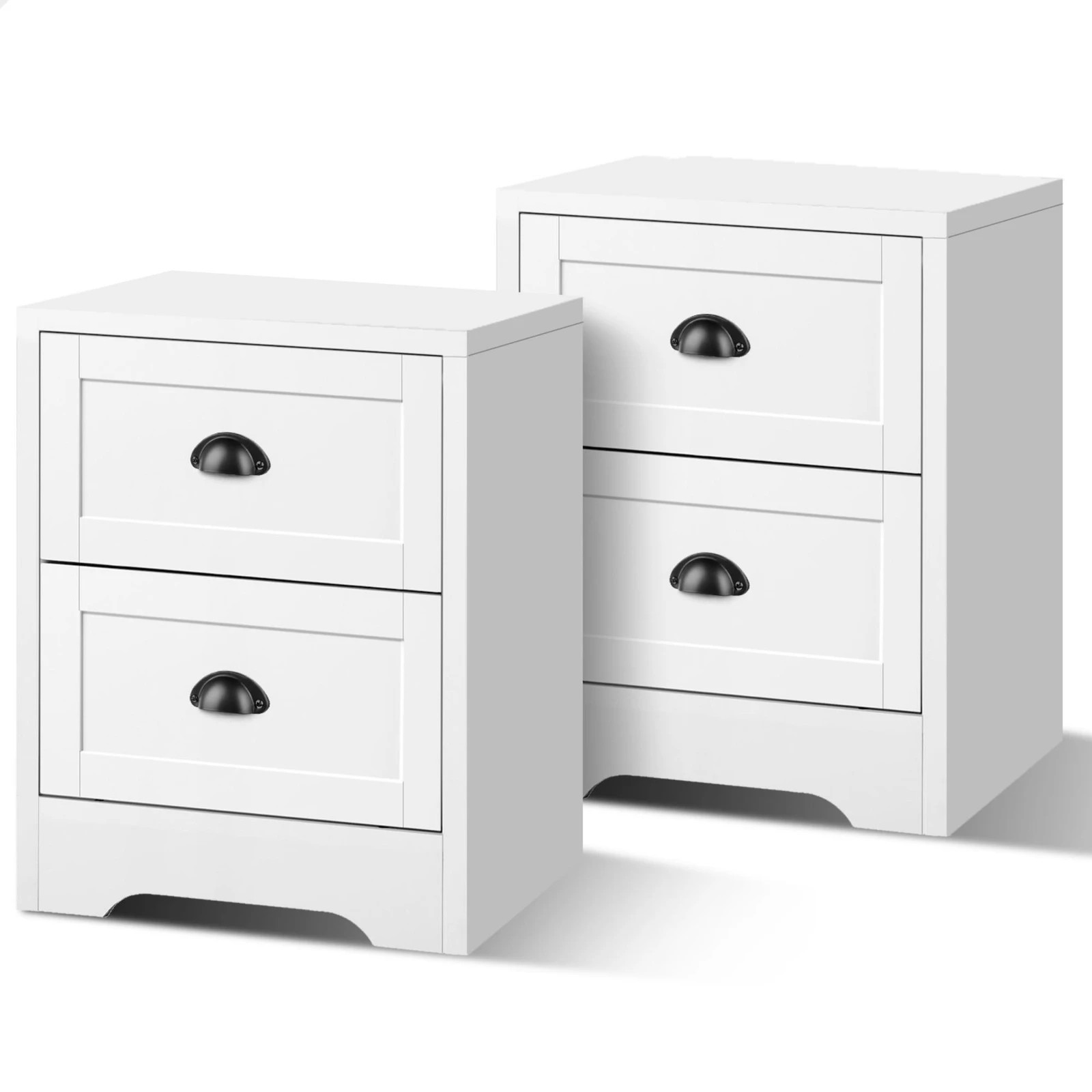1 Alfordson 2x Bedside Table Hamptons Nightstand Storage Side Cabinet - White, 1 of 9