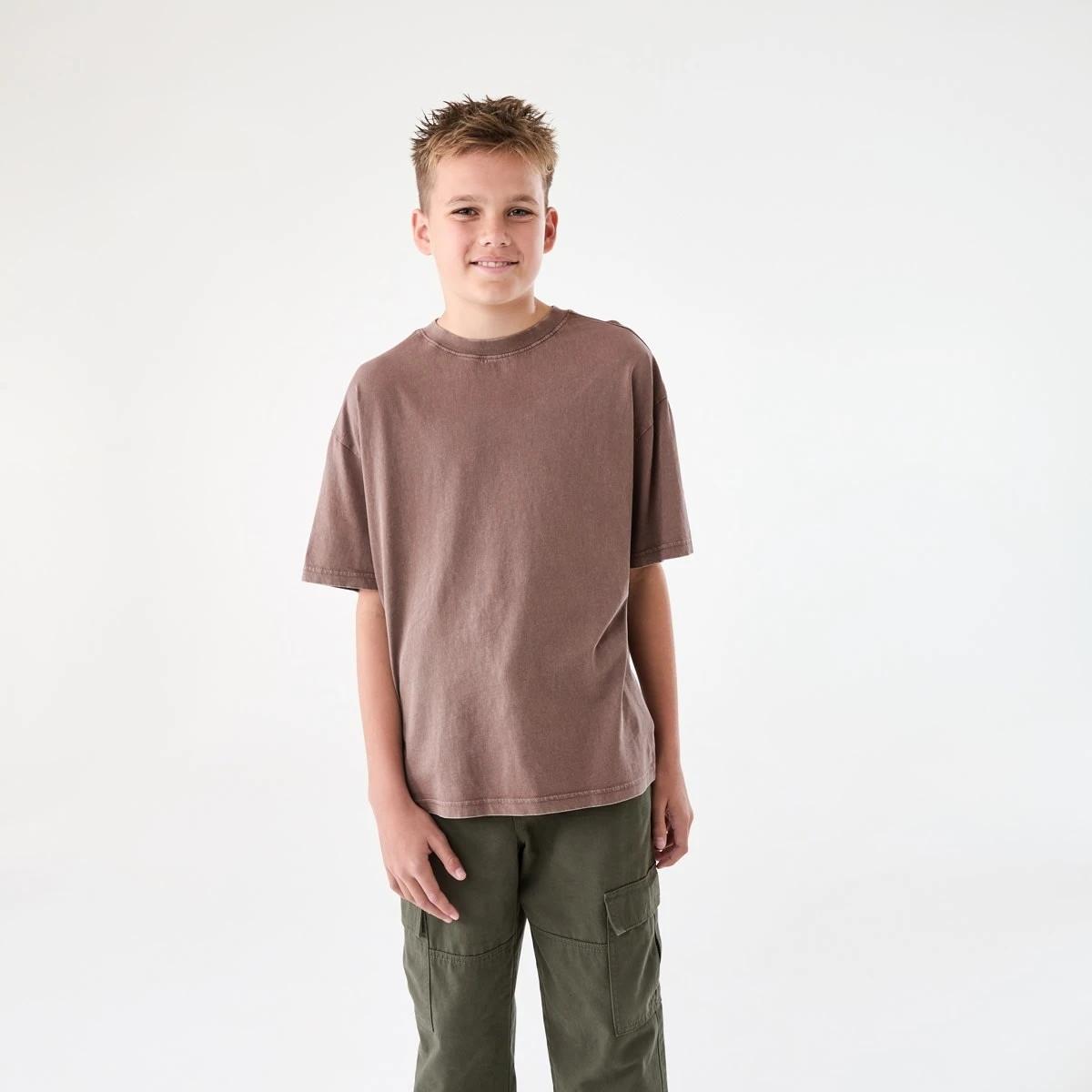 1 Short Sleeve Oversized Acid Wash T-shirt BROWN CHOC, 1 of 6