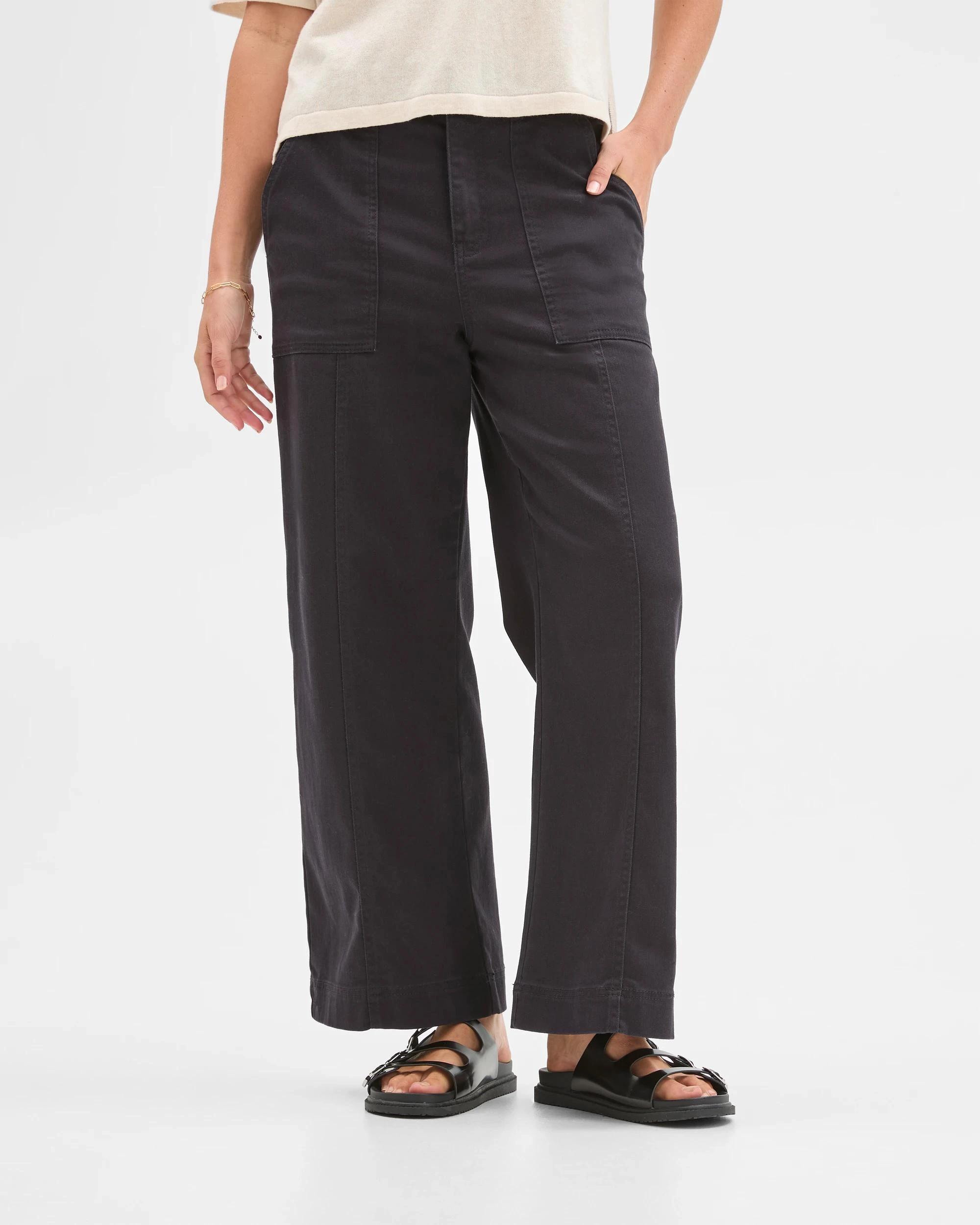 3 Target Woman Australian Cotton Blend Stretch Twill Wide Leg Pants BLACK, 3 of 6