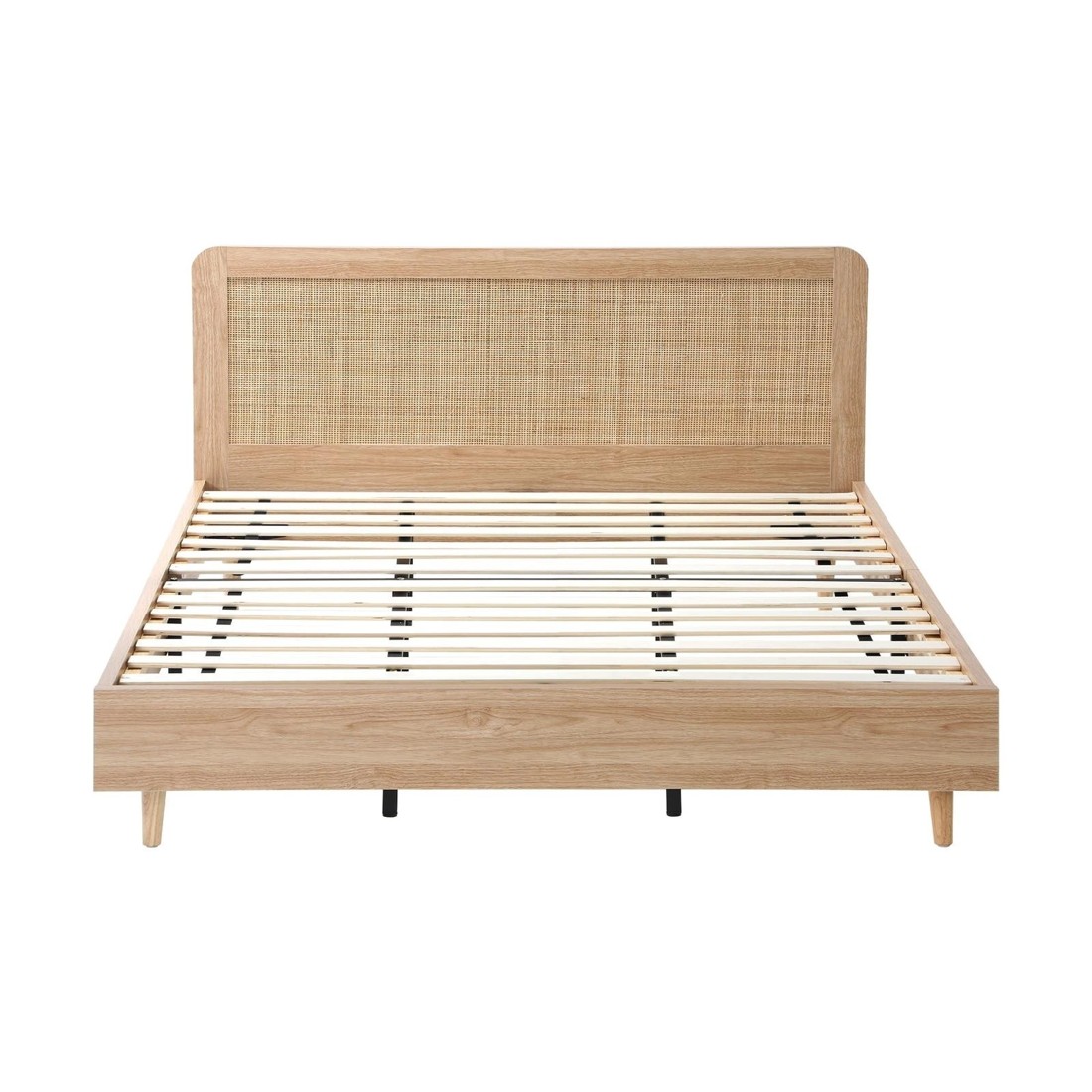 3 Oikiture King Bed Wooden Bed Frame With Rattan Headboard
 - Natural, 3 of 10