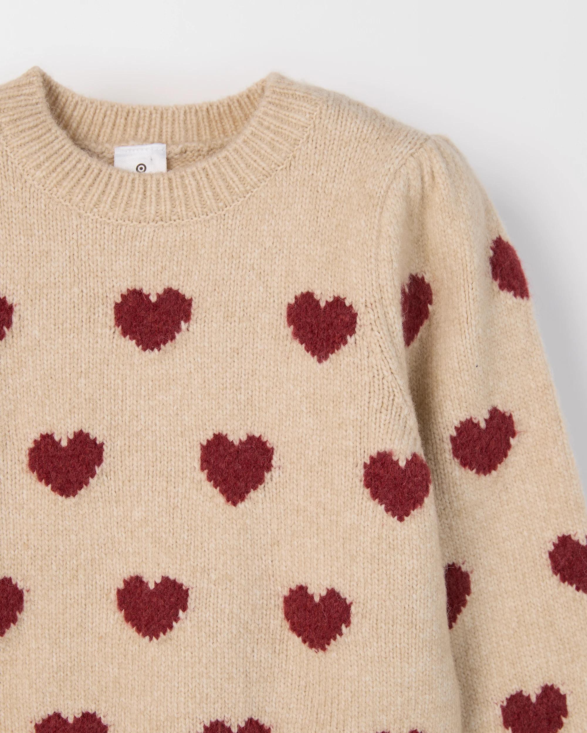 6 Target Kids Balloon Sleeve Knit Jumper CREAM HEARTS, 6 of 6
