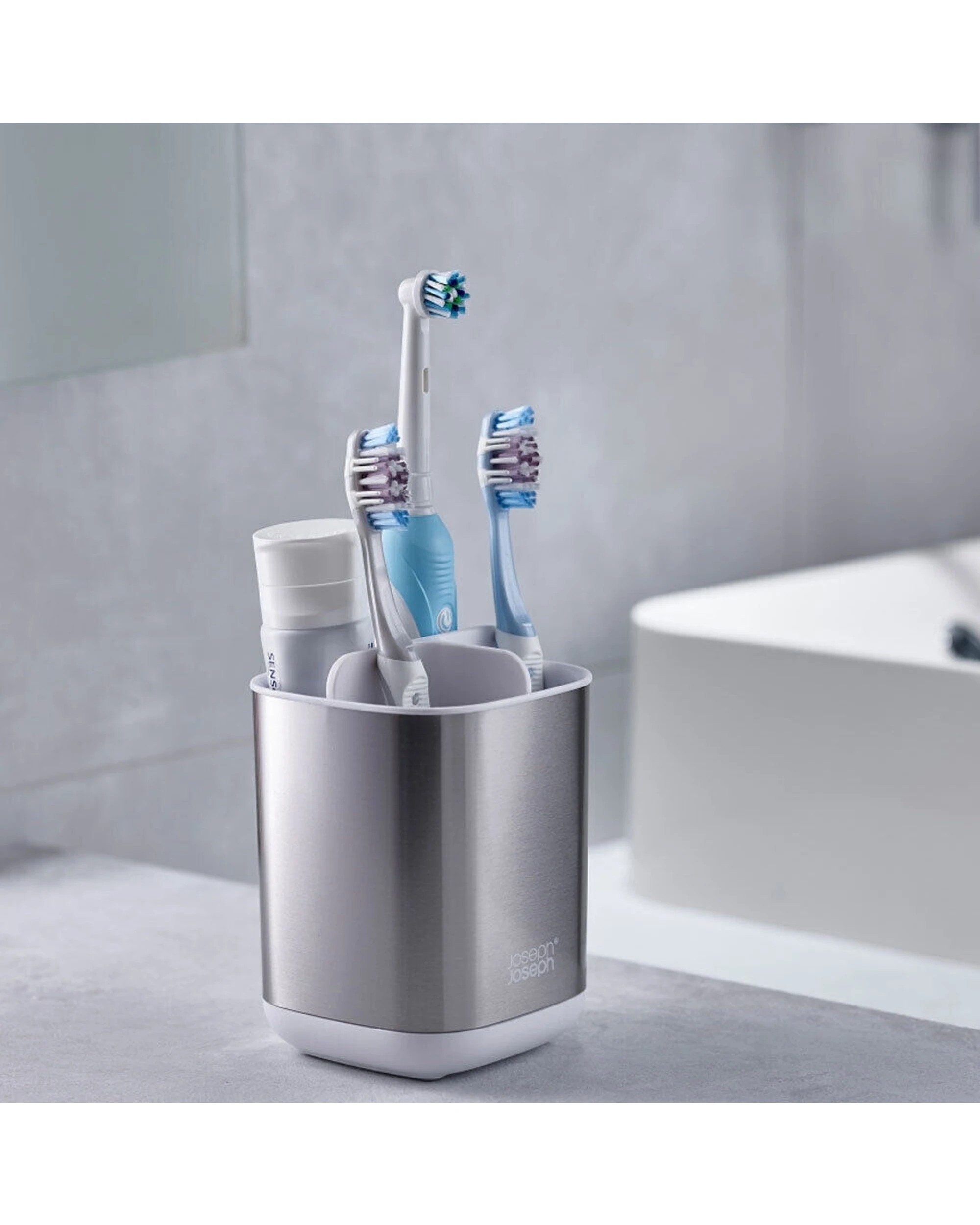 8 Joseph Joseph EasyStore Steel Toothbrush Caddy Twin Pack Ventilated Non-Slip 2PK - White, 8 of 8