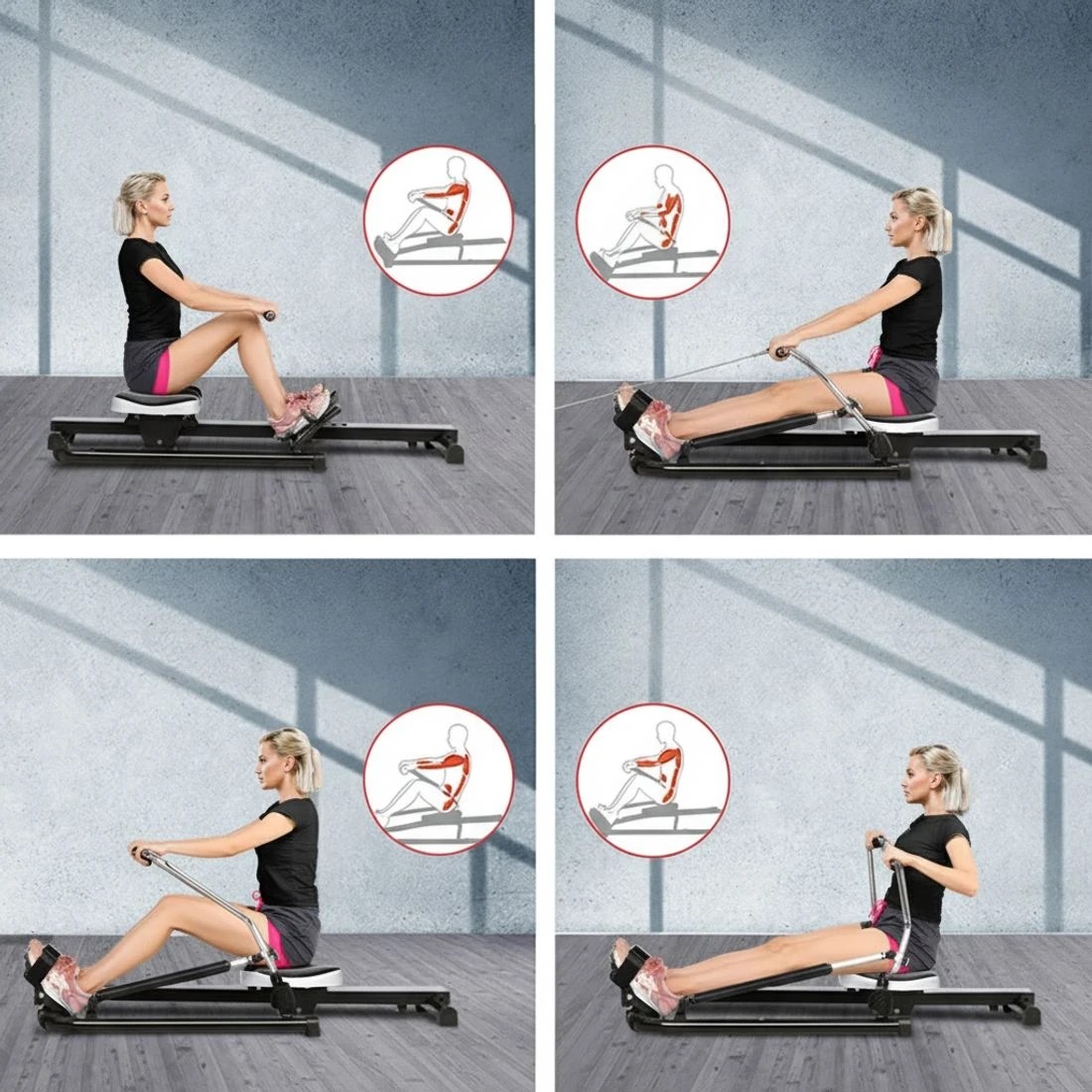 4 Everfit Rowing Machine Rower Hydraulic Resistance Fitness Gym Home - Black, 4 of 6