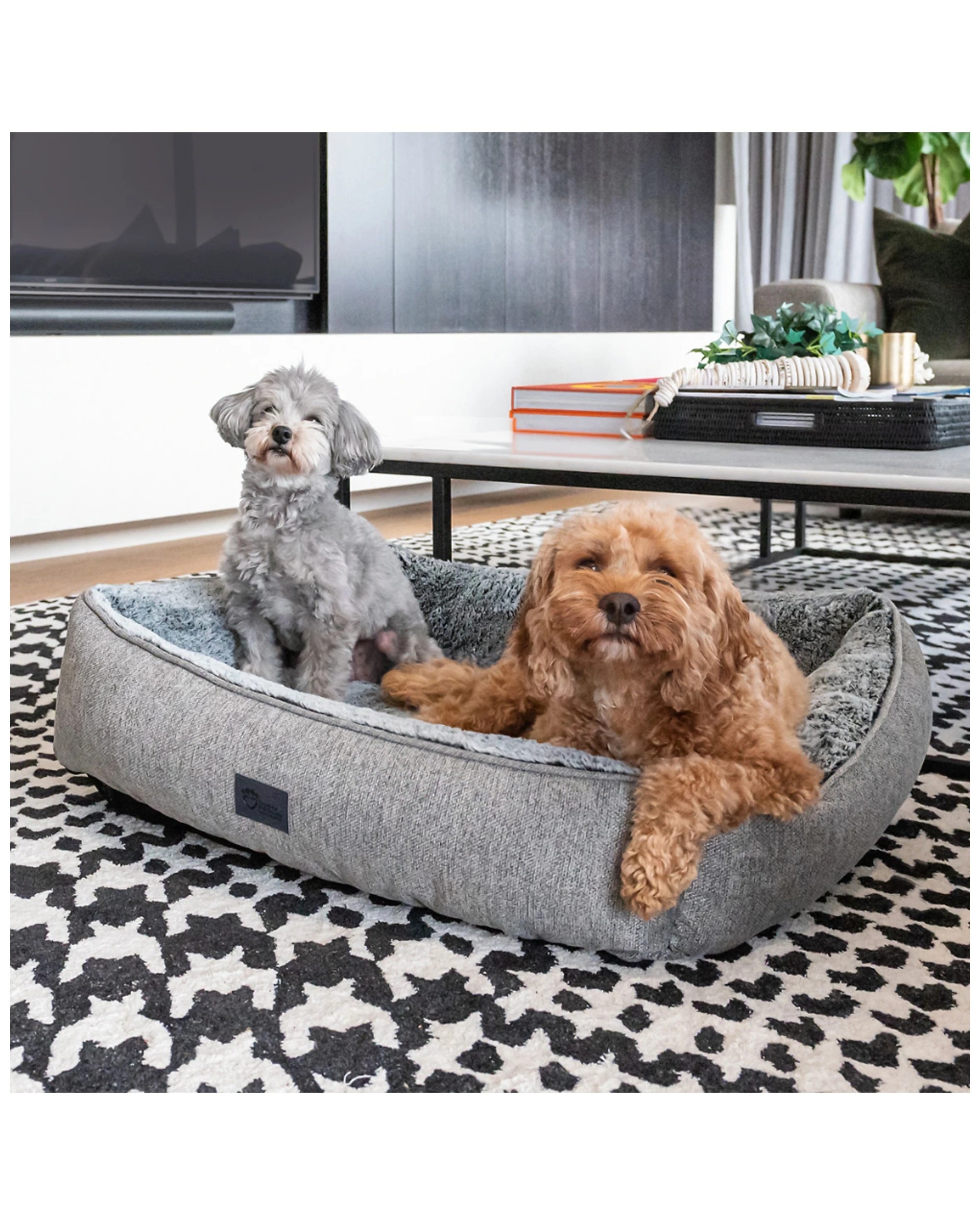 1 Superior Pet Goods Ortho Dog Lounger Bed Plush Faux Fur Mini 67x44x23cm - Grey, 1 of 5