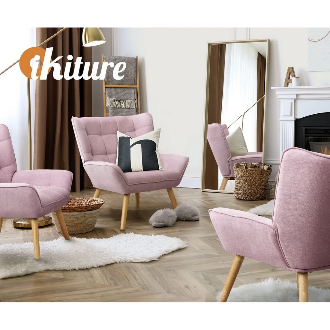 5 Oikiture Armchair Accent Chairs Sofa Lounge Fabric Upholstered Tub Chair
 - Pink, 5 of 10